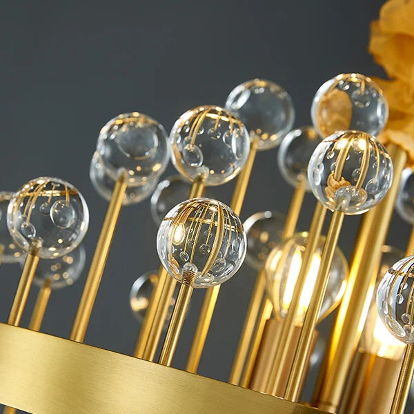Glass sphere detailing on gold Alytus rectangular chandelier UAE