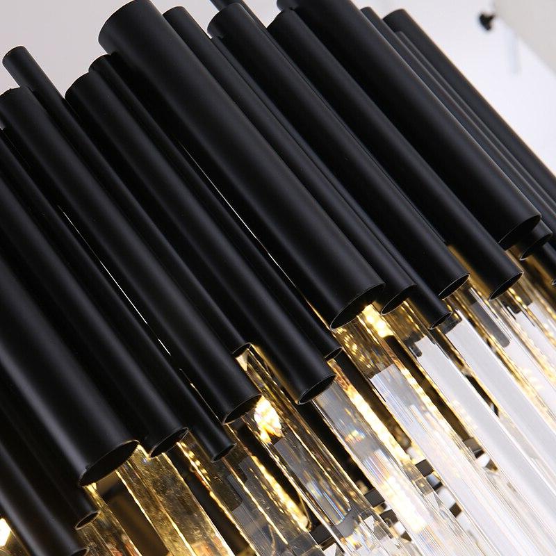 Close-up detail of the Gotham ceiling light with black rods and gold accents