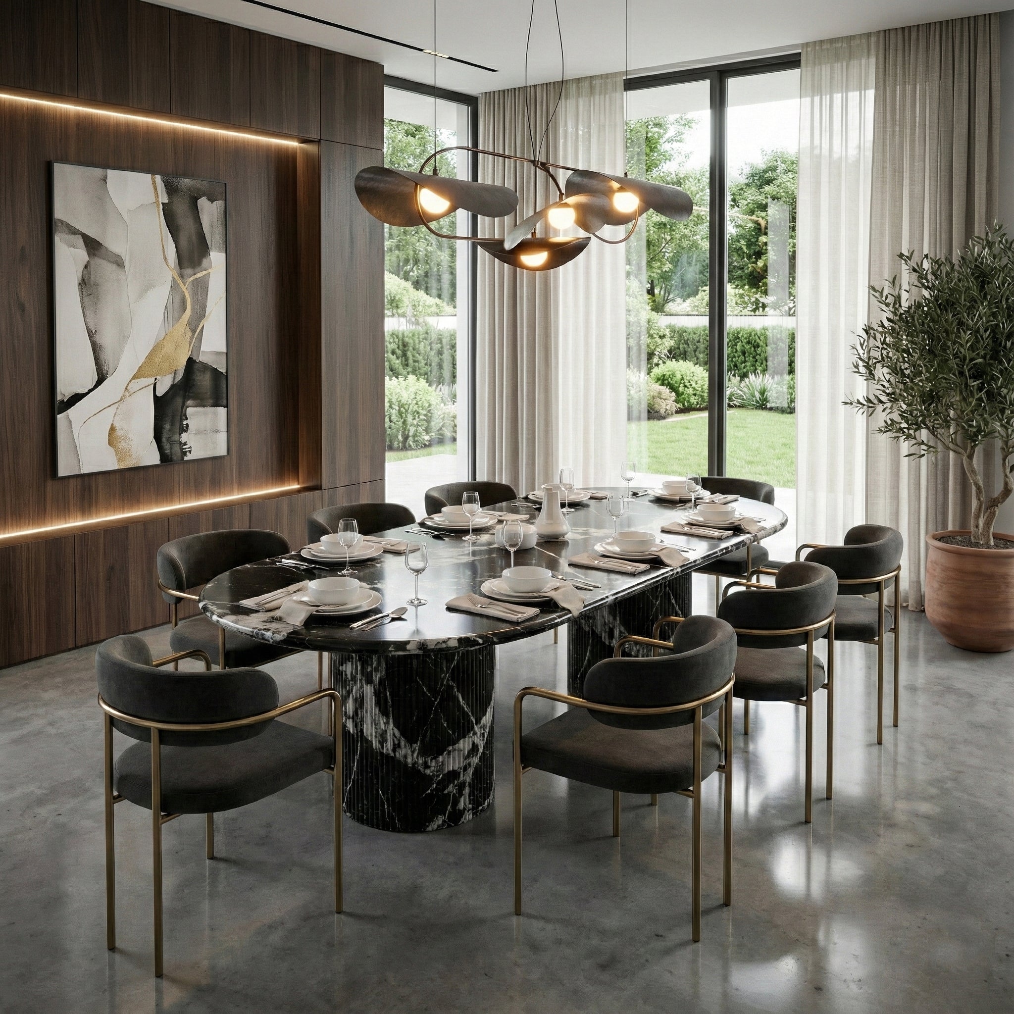 Grand Antique Marble Oval Dining Table - Fluted by VORELLI