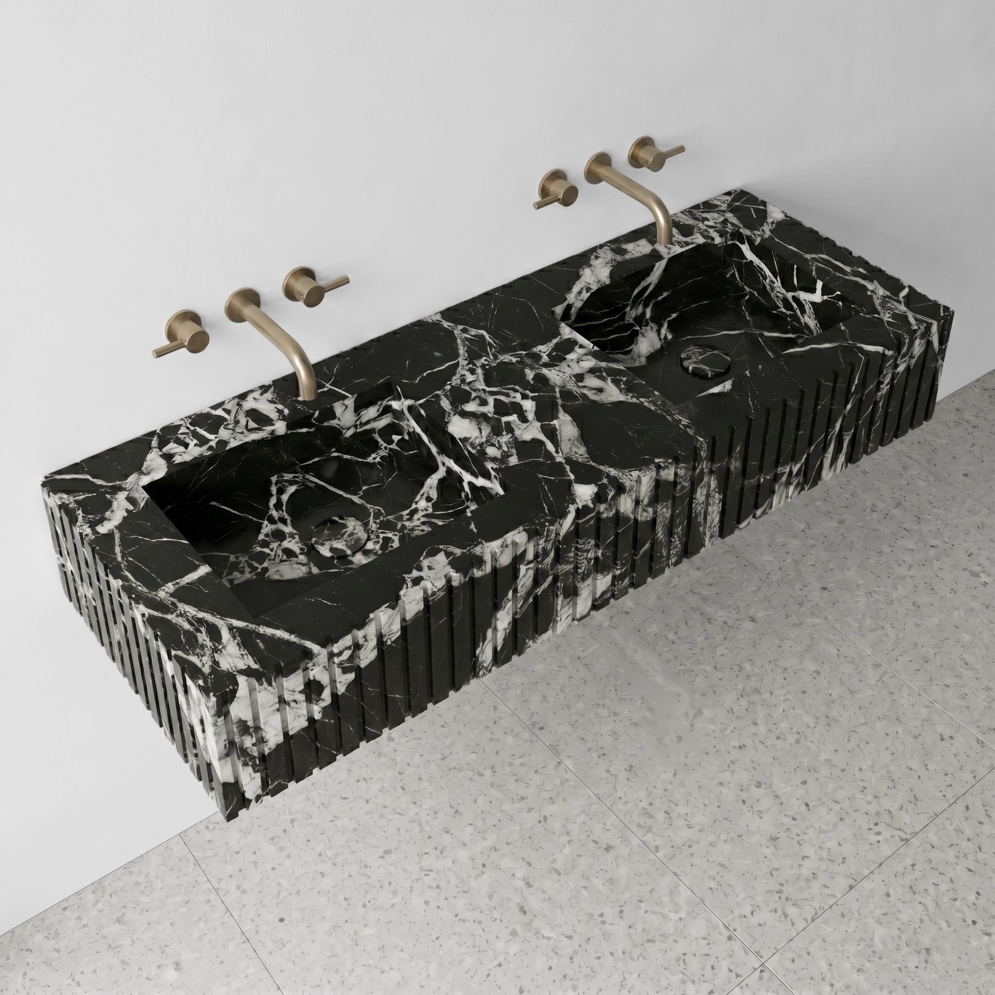Grand Antique Marble Double Sink - Fluted by VORELLI