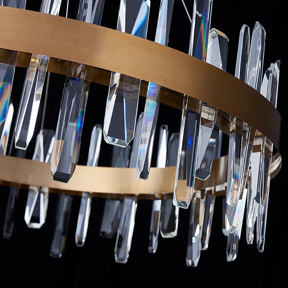 Close-up of diamond cut faceted crystals on the Grantchester Circular Chandelier
