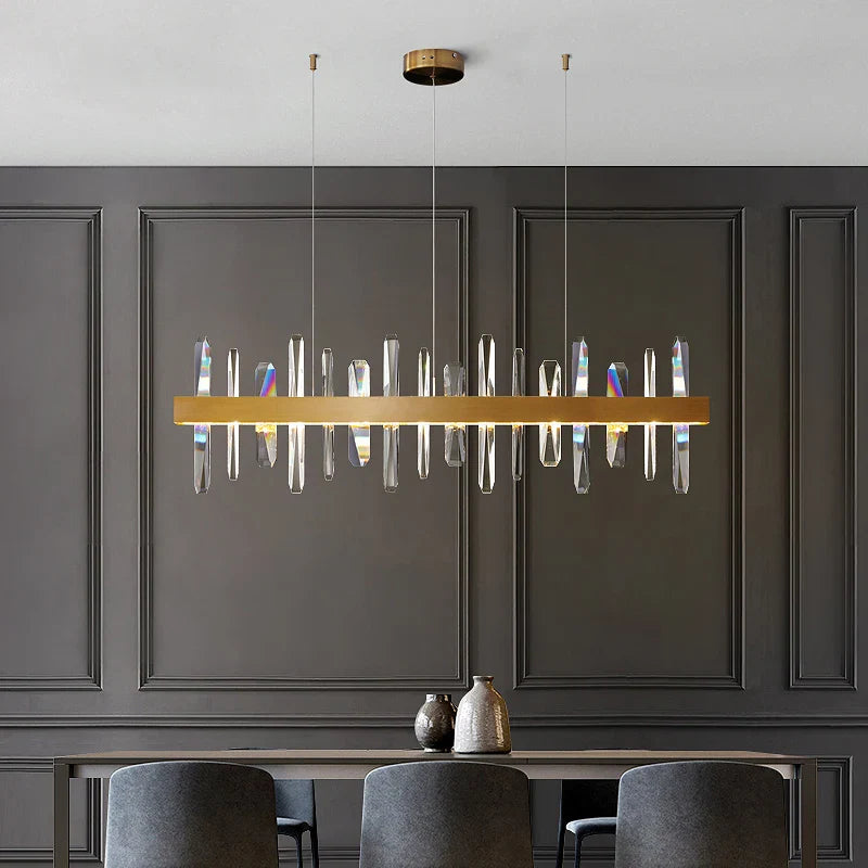 Grantchester Rectangular Chandelier with diamond cut faceted crystals suspended in a luxury interior