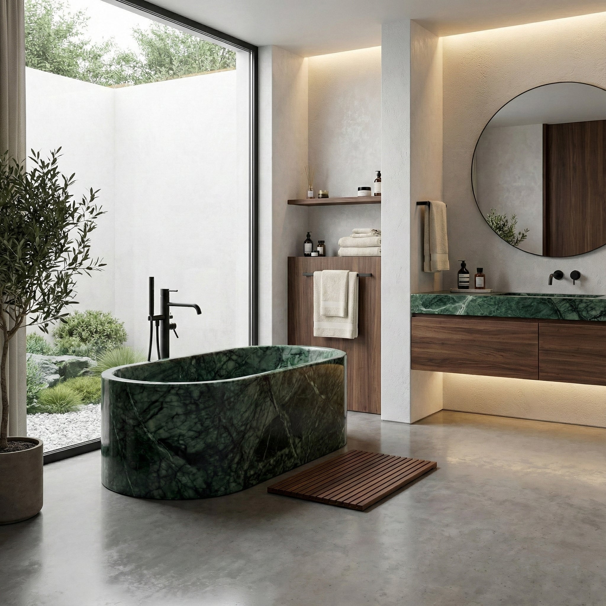 Green Guatemala Marble Freestanding Bathtub - Elliptical by VORELLI
