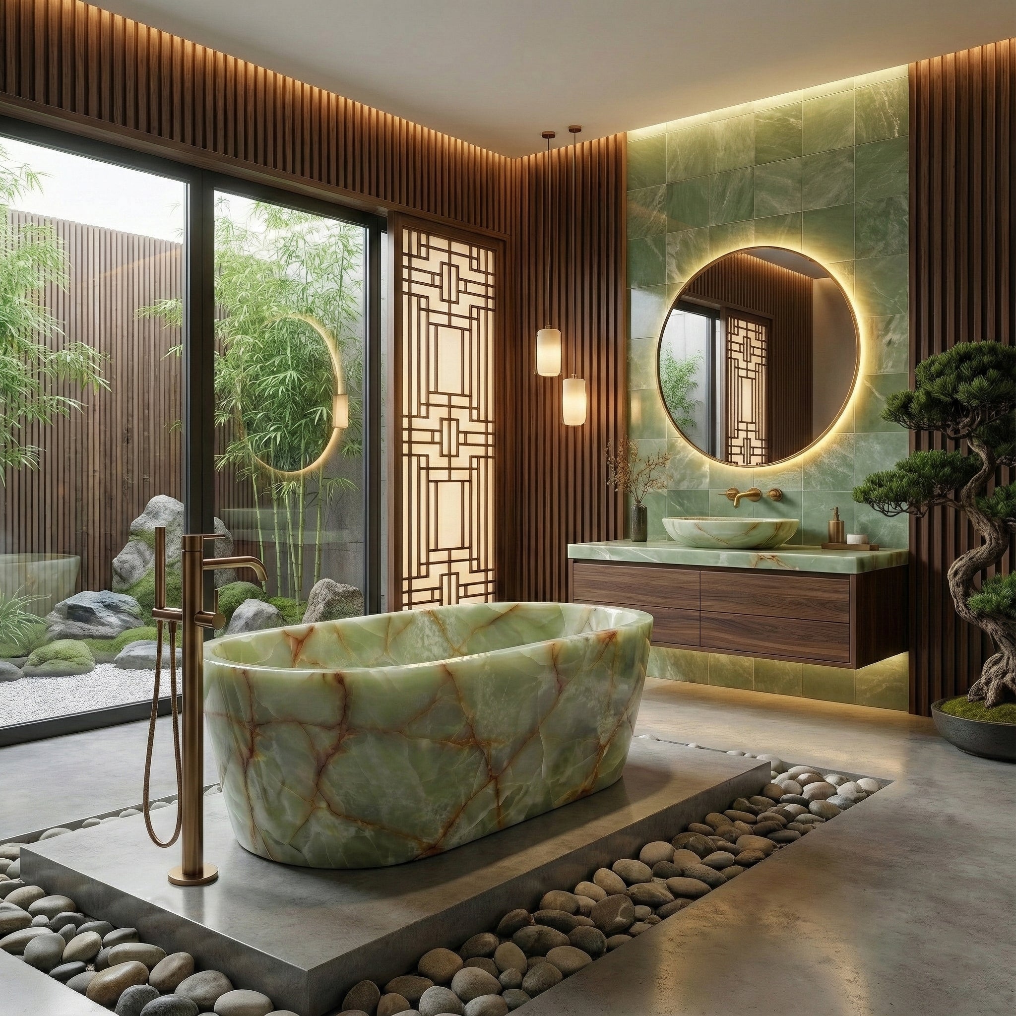 Green Onyx Freestanding Bathtub - Tapered by VORELLI