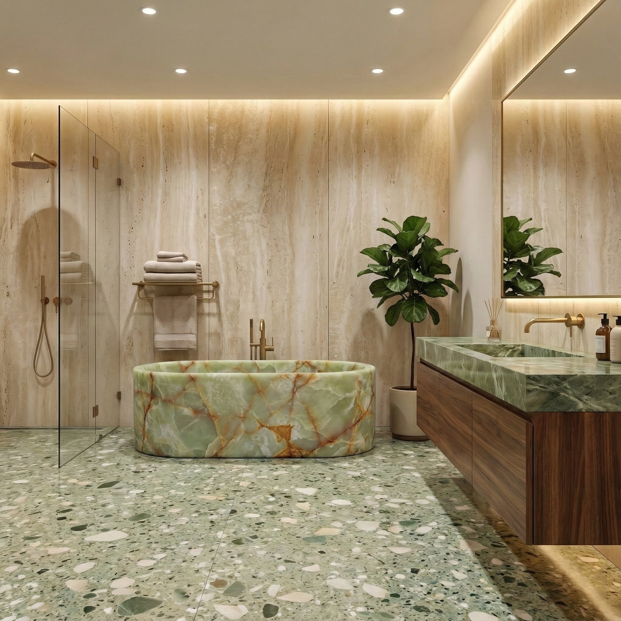 Green Onyx Freestanding Bathtub - Elliptical by VORELLI