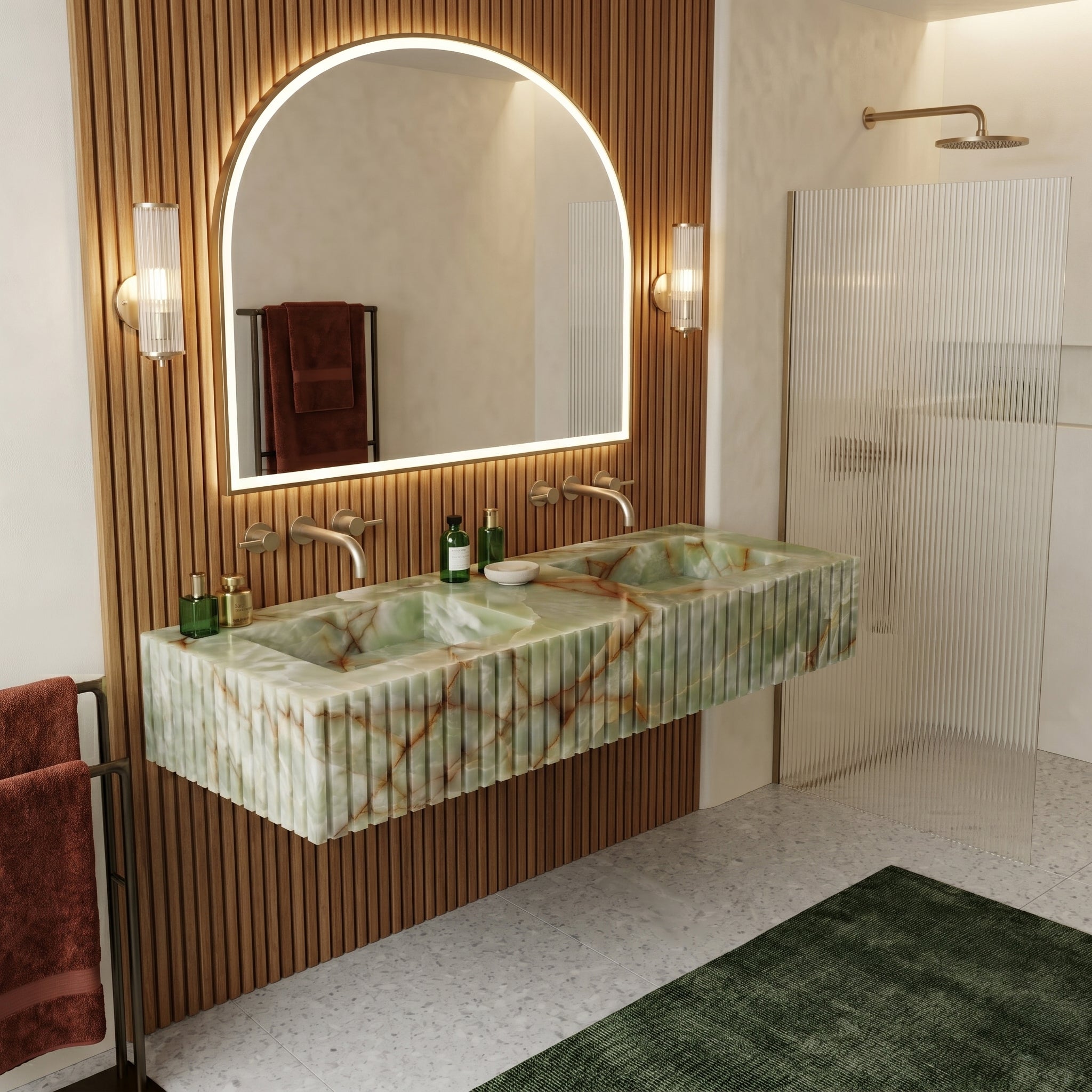 Green Onyx Double Sink - Fluted by VORELLI
