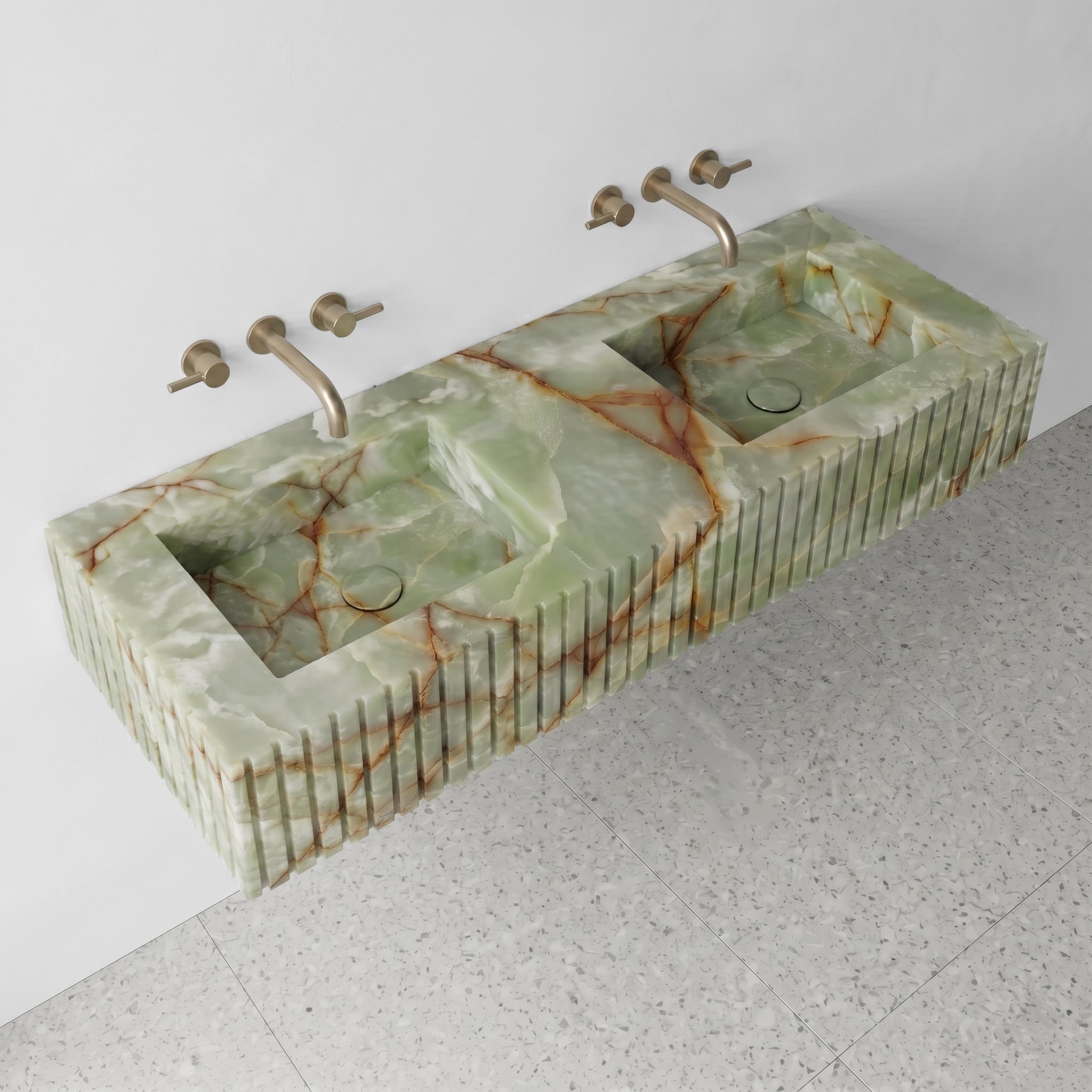 Green Onyx Double Sink - Fluted by VORELLI