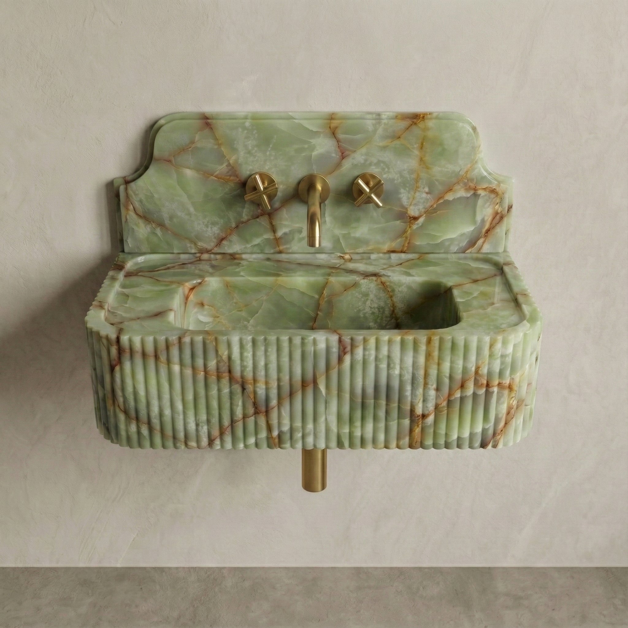 Green Onyx Backsplash Sink - Fluted by VORELLI