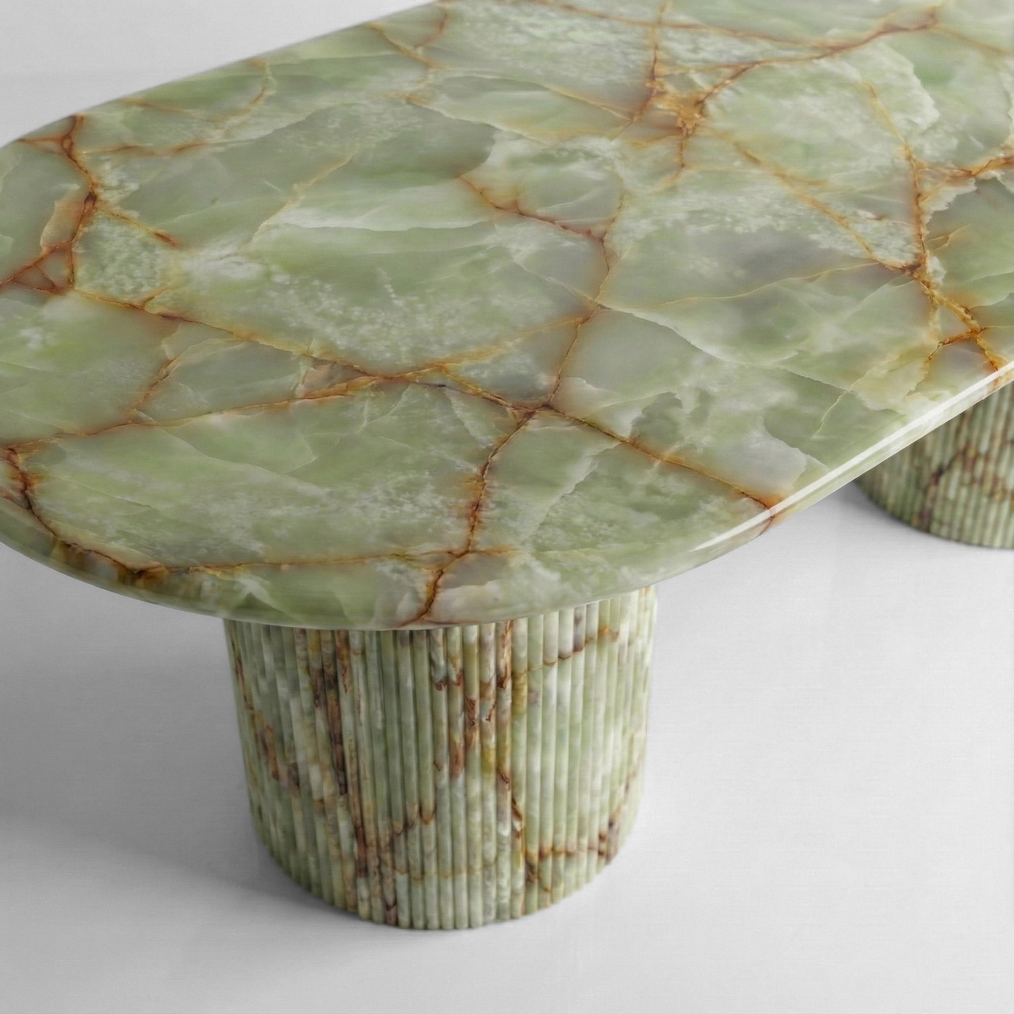 Green Onyx Oval Dining Table - Fluted by VORELLI