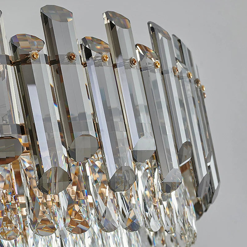 Detail of Lugano Circular Chandelier featuring semi elliptical diamond cut centre crystals