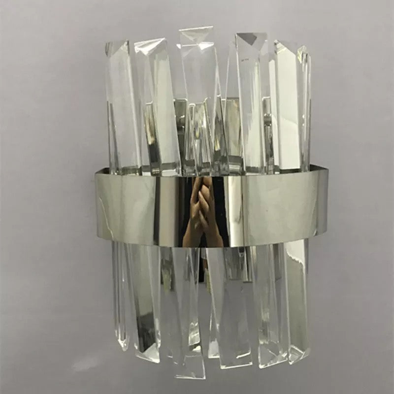 Front view of the Malahide crystal bar wall light with contemporary symmetrical design