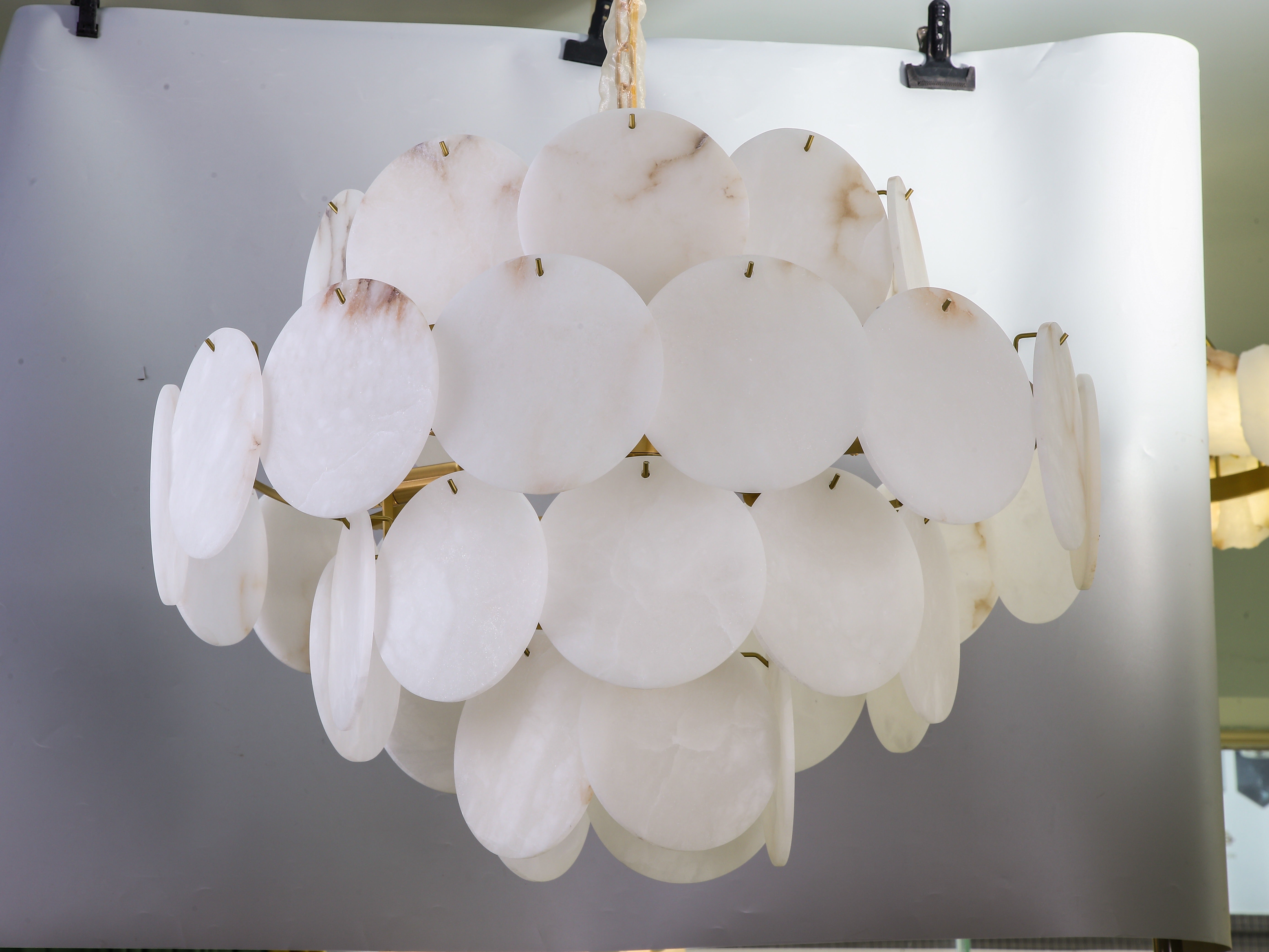 Alfonso Marble Circular Chandelier II installed in modern Dubai dining room