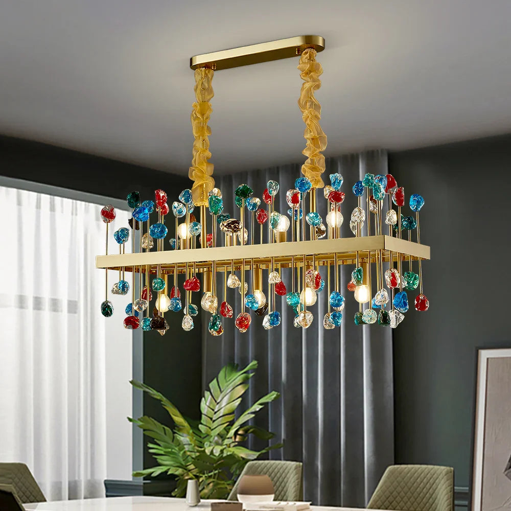 Alytus rectangular chandelier with coloured crystal accents UAE
