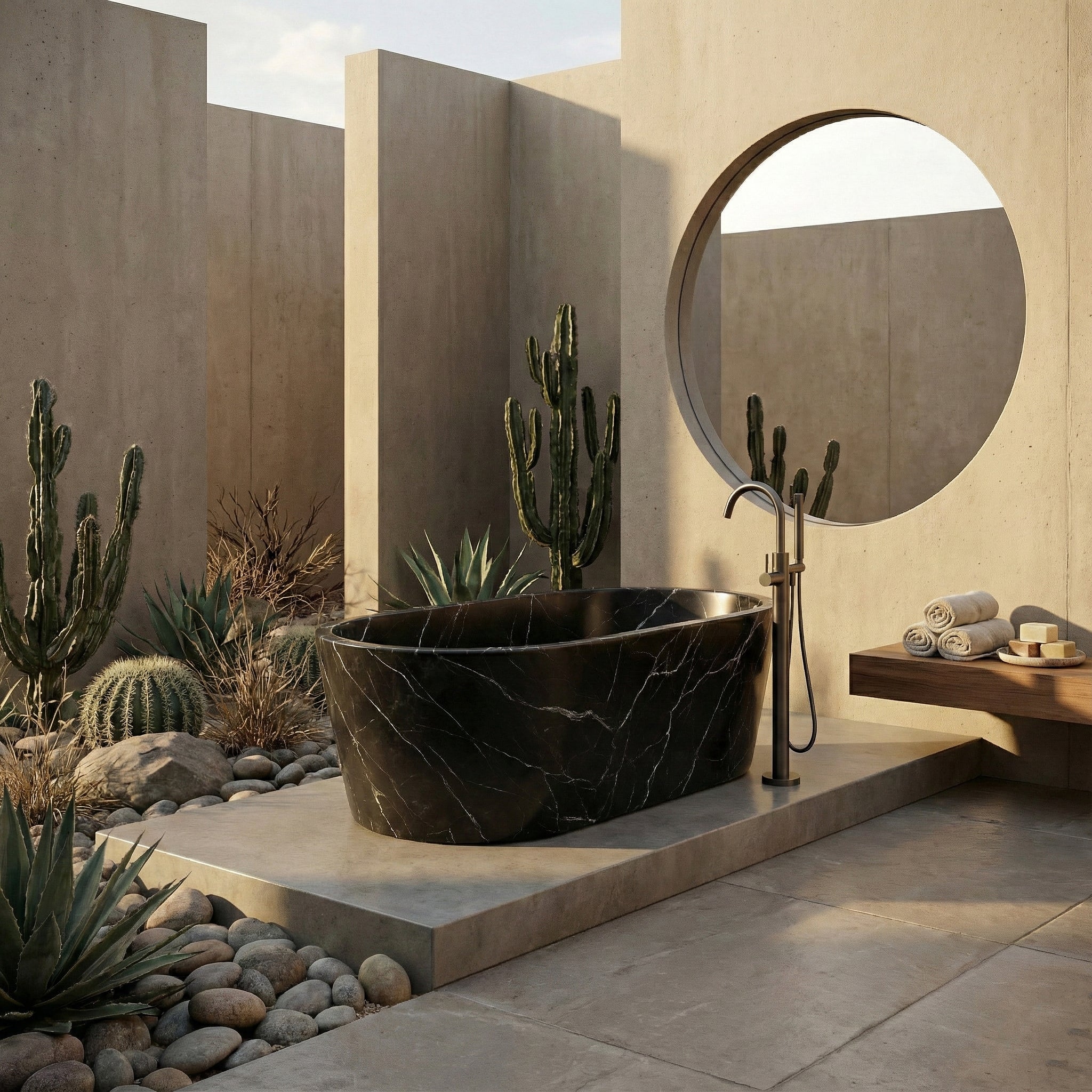 Black Marquina Marble Freestanding Bathtub - Tapered by VORELLI