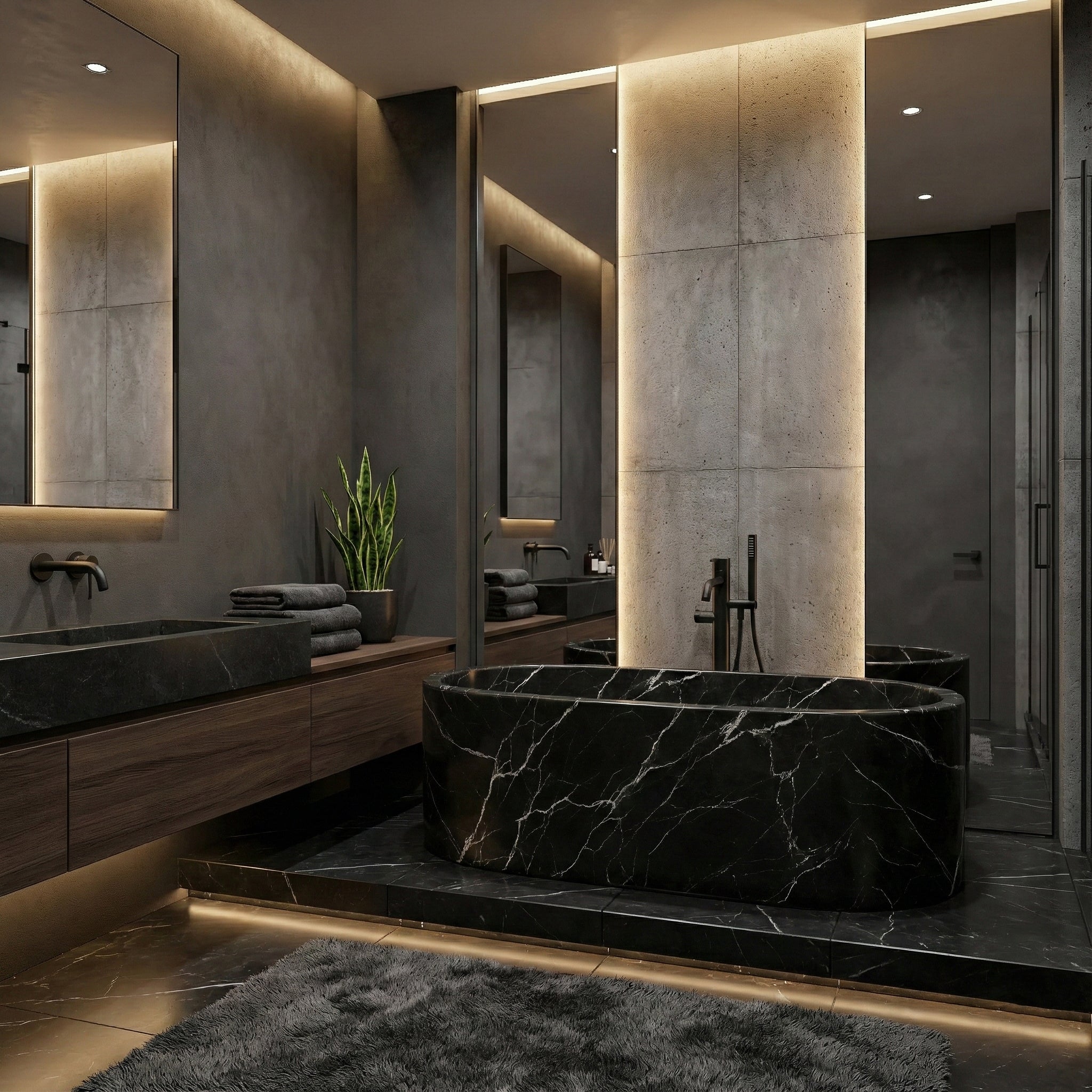 Black Marquina Marble Freestanding Bathtub - Elliptical by VORELLI