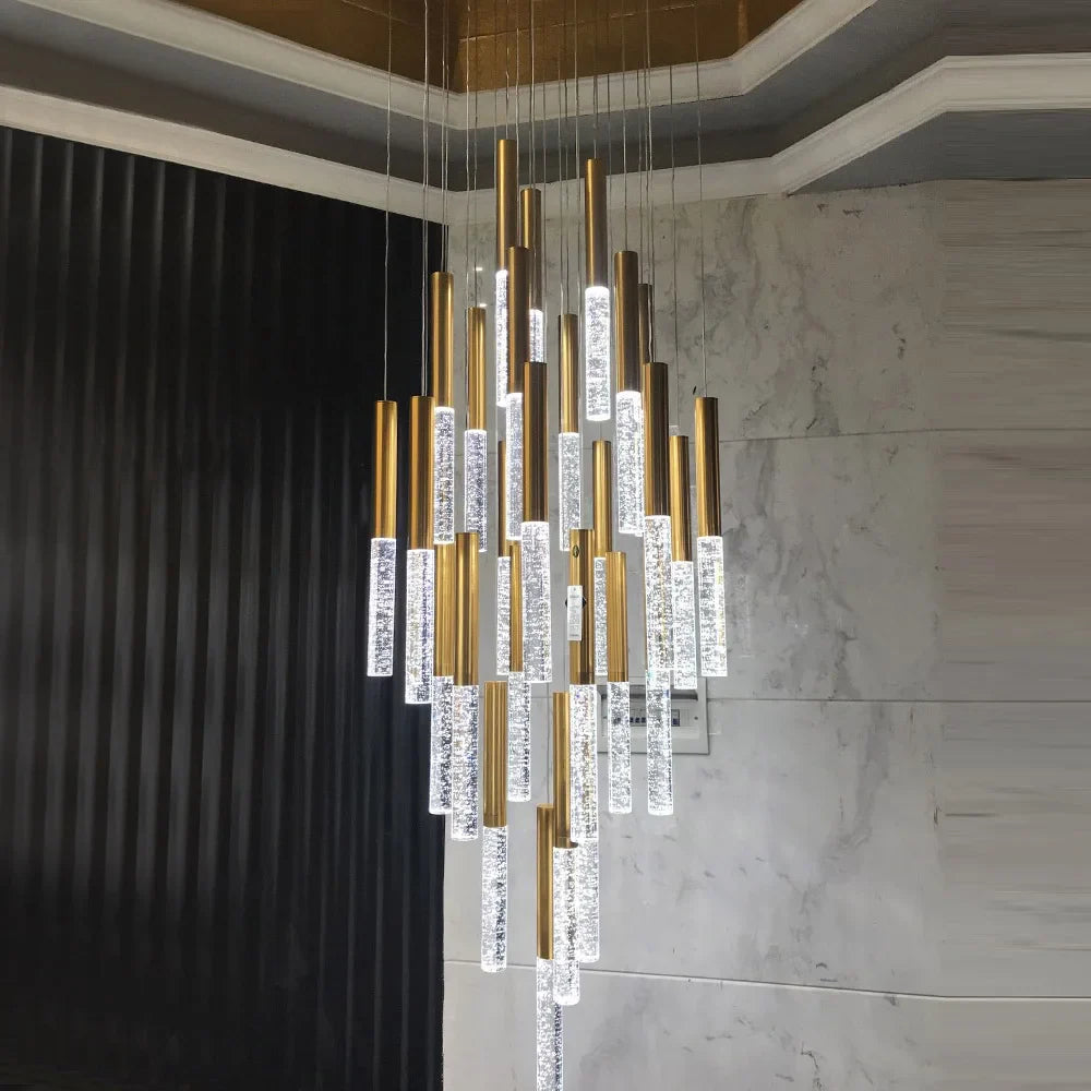 Illuminated crystal staircase chandelier Dubai luxury interior