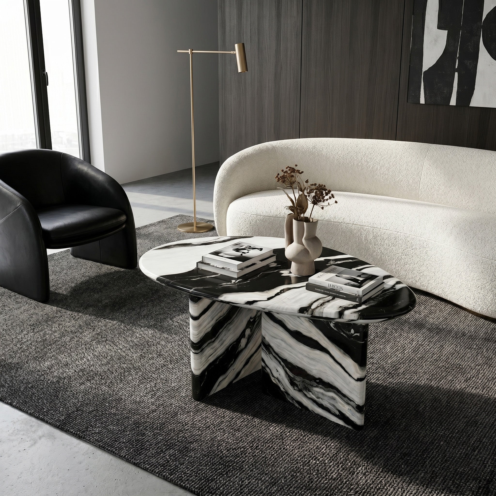 Panda White Marble Coffee Table - Pebble by VORELLI