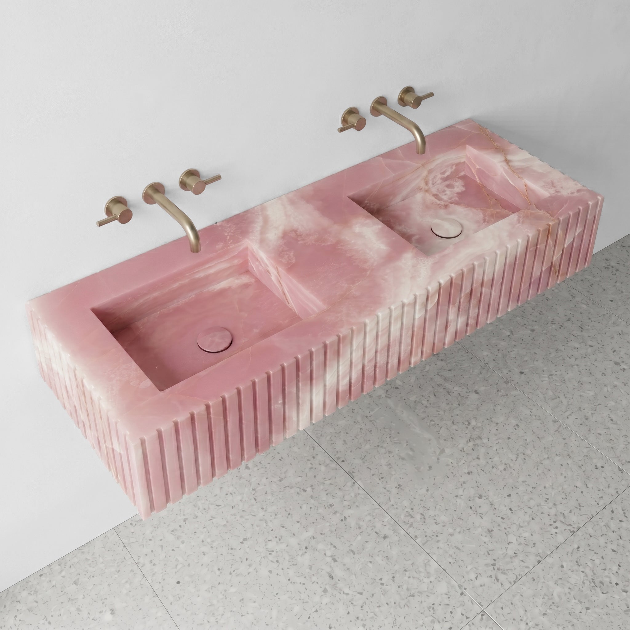 Pink Onyx Double Sink - Fluted by VORELLI