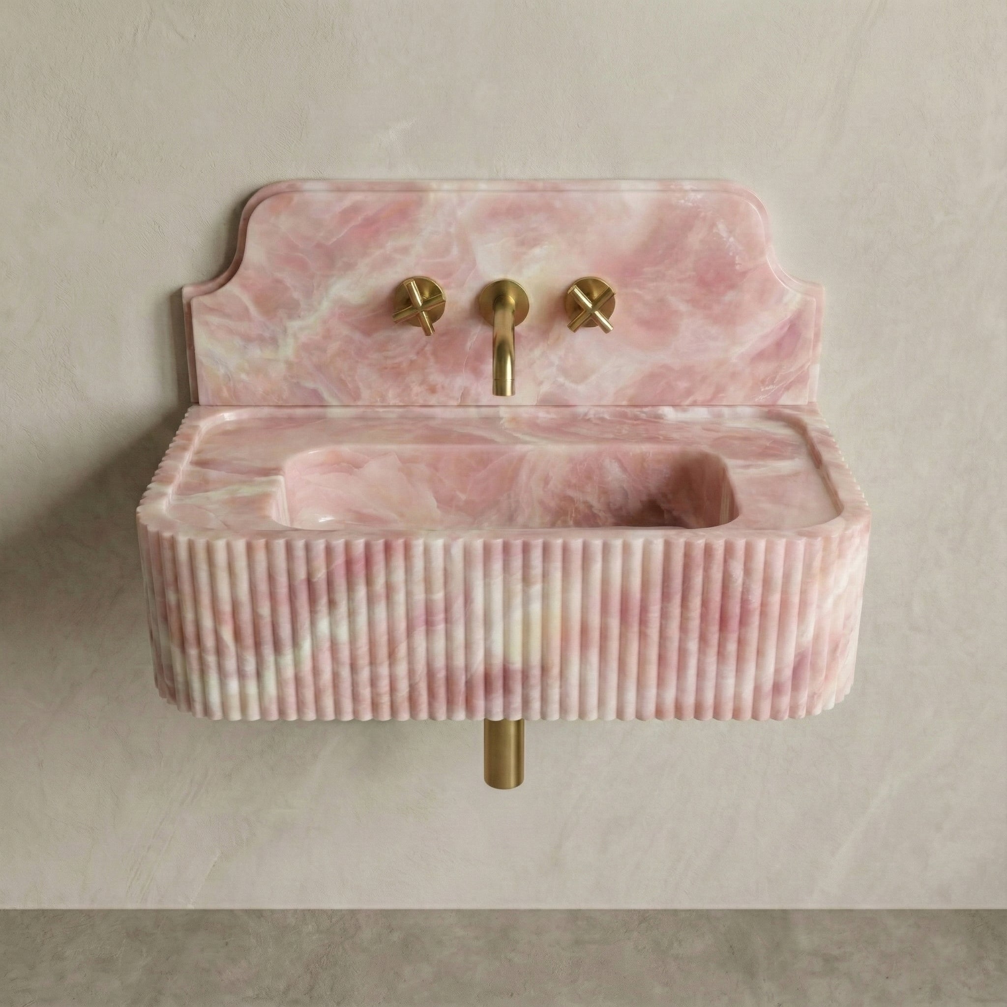 Pink Onyx Backsplash Sink - Fluted by VORELLI