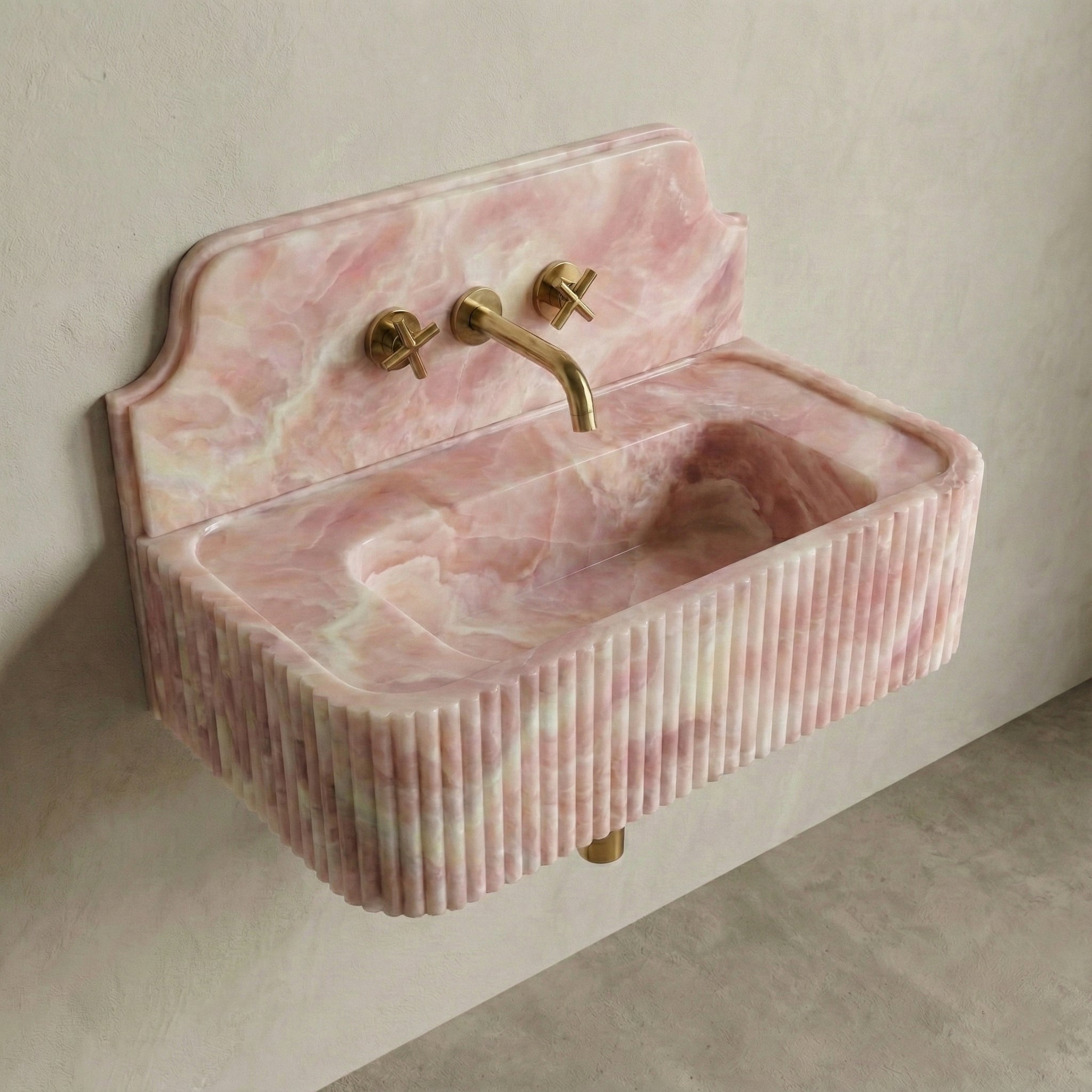 Pink Onyx Backsplash Sink - Fluted by VORELLI