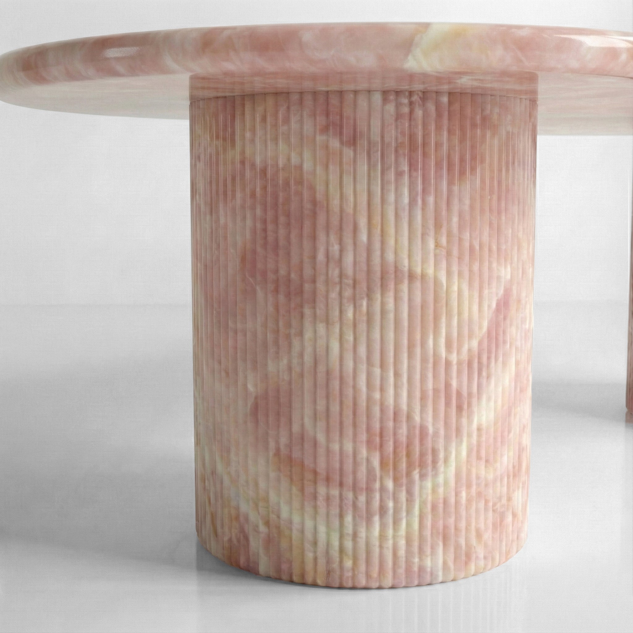Pink Onyx Oval Dining Table - Fluted by VORELLI