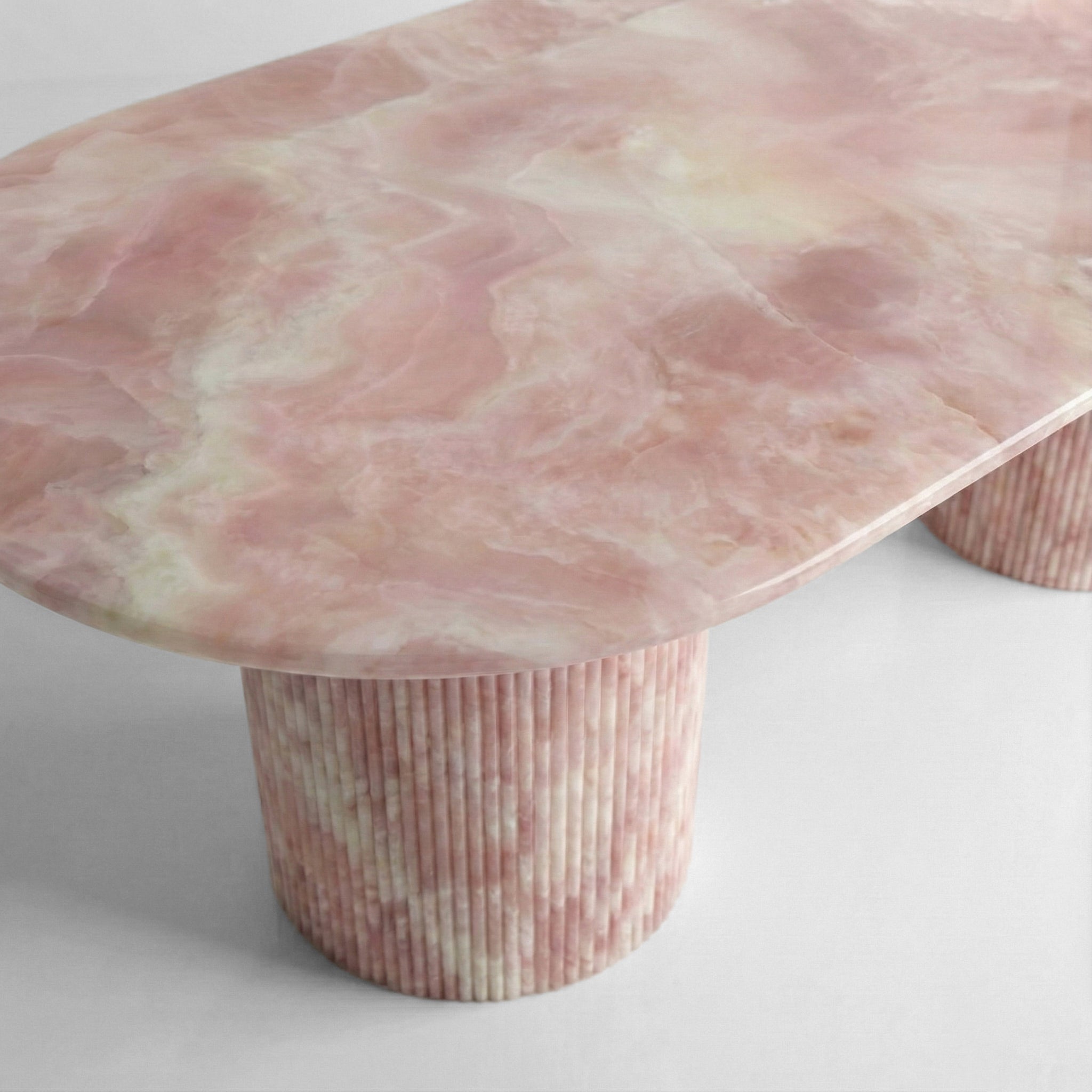 Pink Onyx Oval Dining Table - Fluted by VORELLI