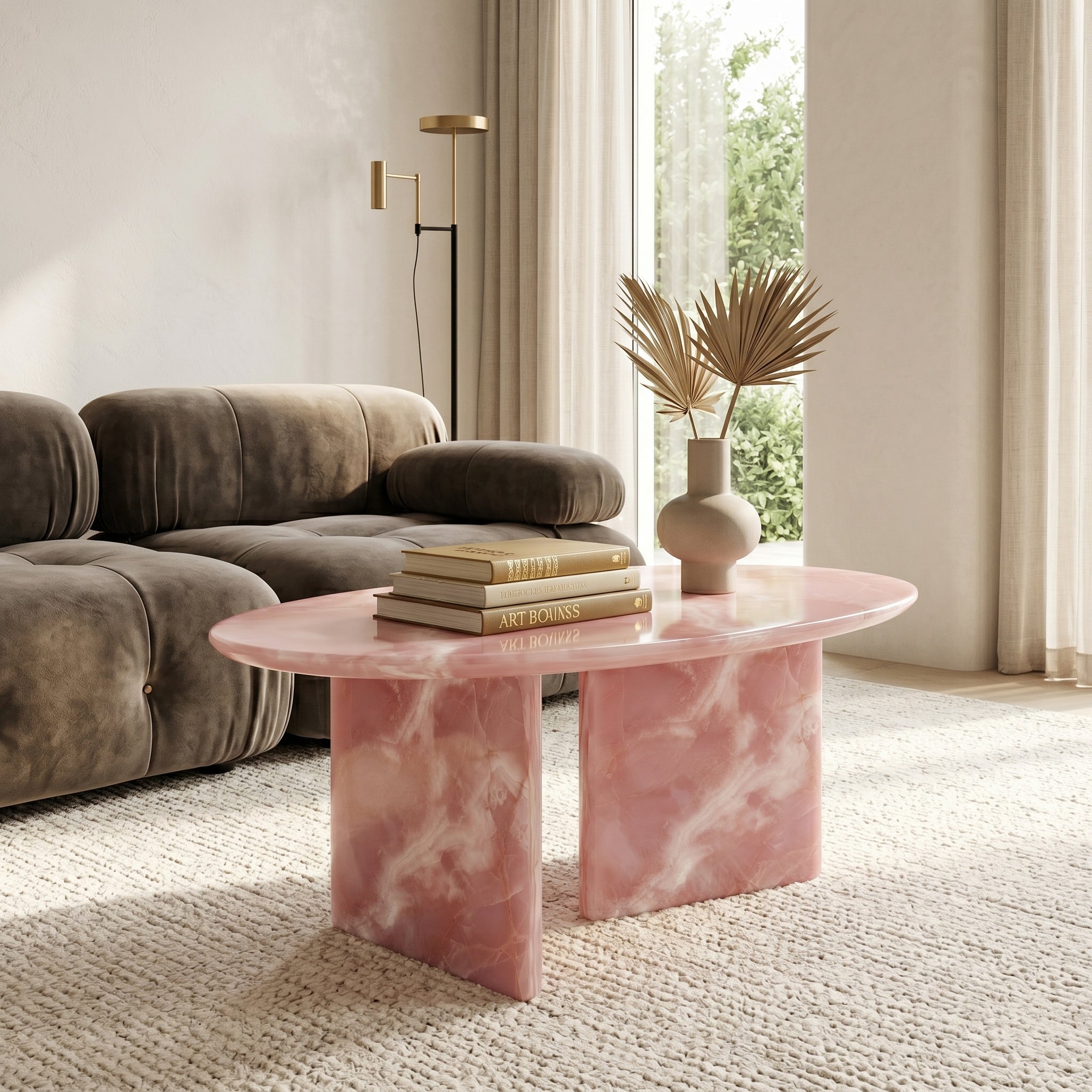 Pink Onyx Marble Coffee Table - Pebble by VORELLI