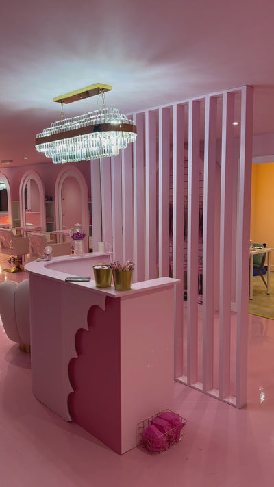 Side view of the Belair rectangular chandelier showcasing tiered crystal bars.