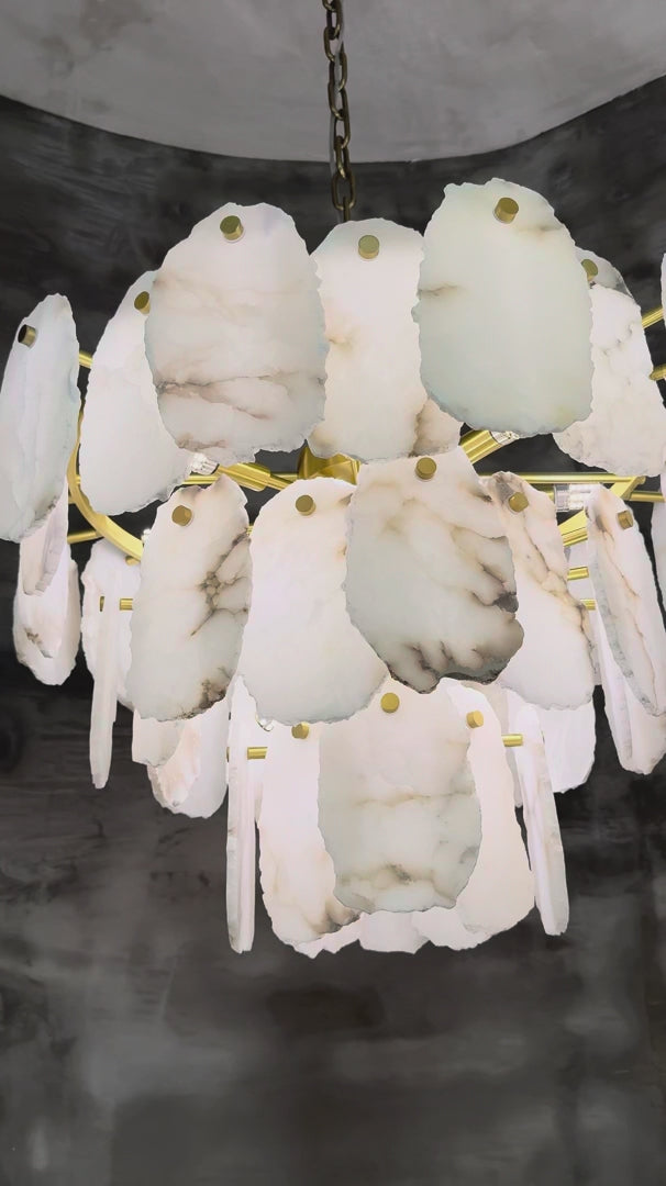 Alfonso Marble Circular Chandelier video by VORELLI® showing circular chandelier detail for Dubai majlis spaces and UAE villas