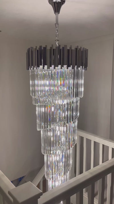 Boeotia Spiral Staircase Chandelier video by VORELLI® showing staircase chandelier scale for Dubai villas and UAE palace interiors