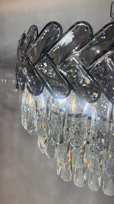 Knightsbridge Rectangular Chandelier video by VORELLI® showing rectangular chandelier proportion for Dubai dining rooms and UAE villas