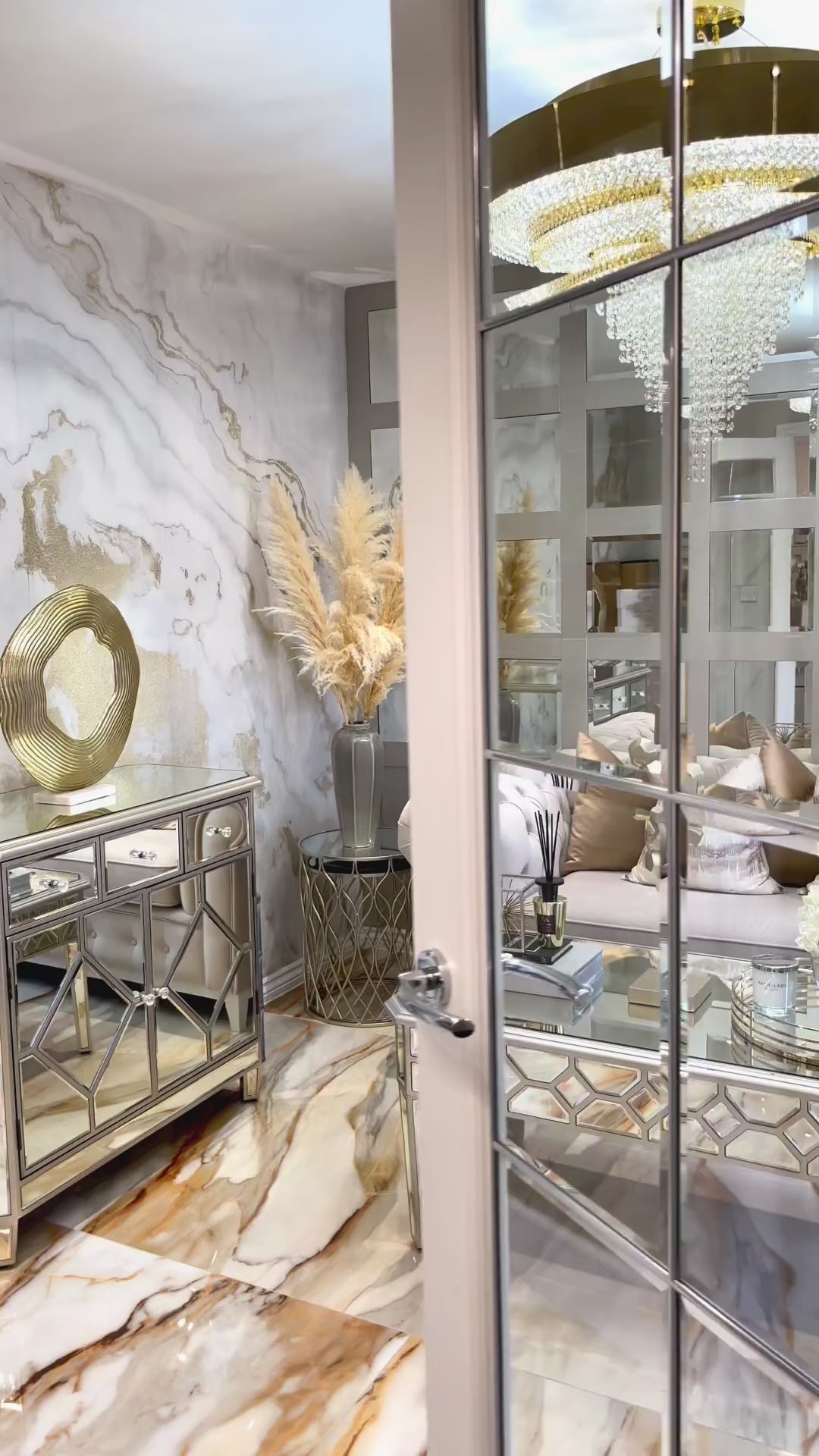 VORELLI® paris inspired crystal chandelier illuminating a luxury interior with warm reflections and architectural elegance