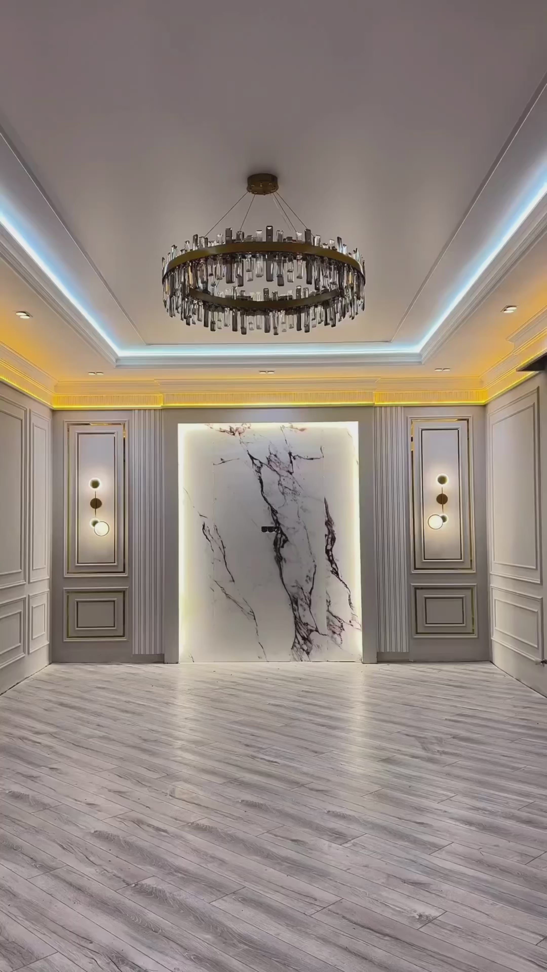 Figueroa circular chandelier installed in modern ceiling setting
