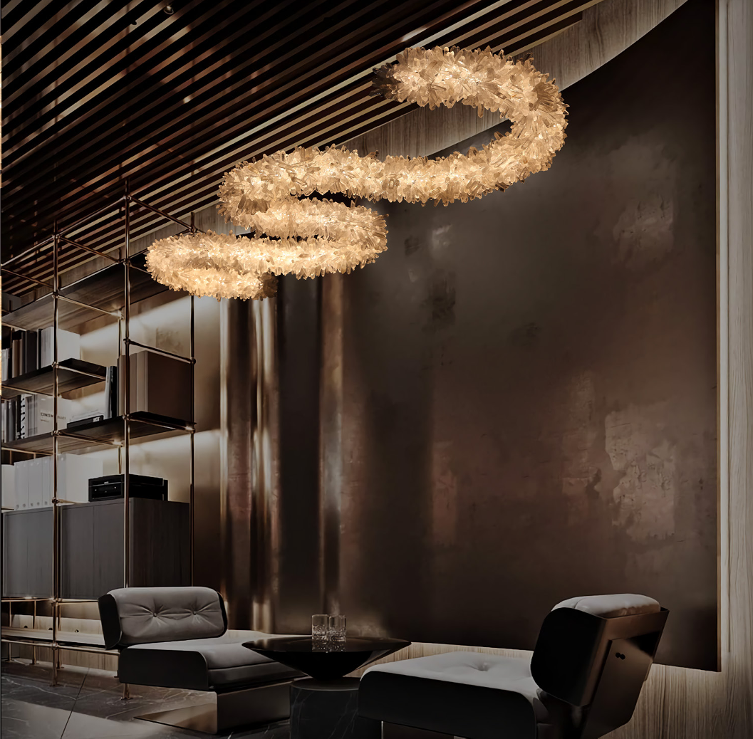 Luxury rectangular chandelier featuring natural crystal elements