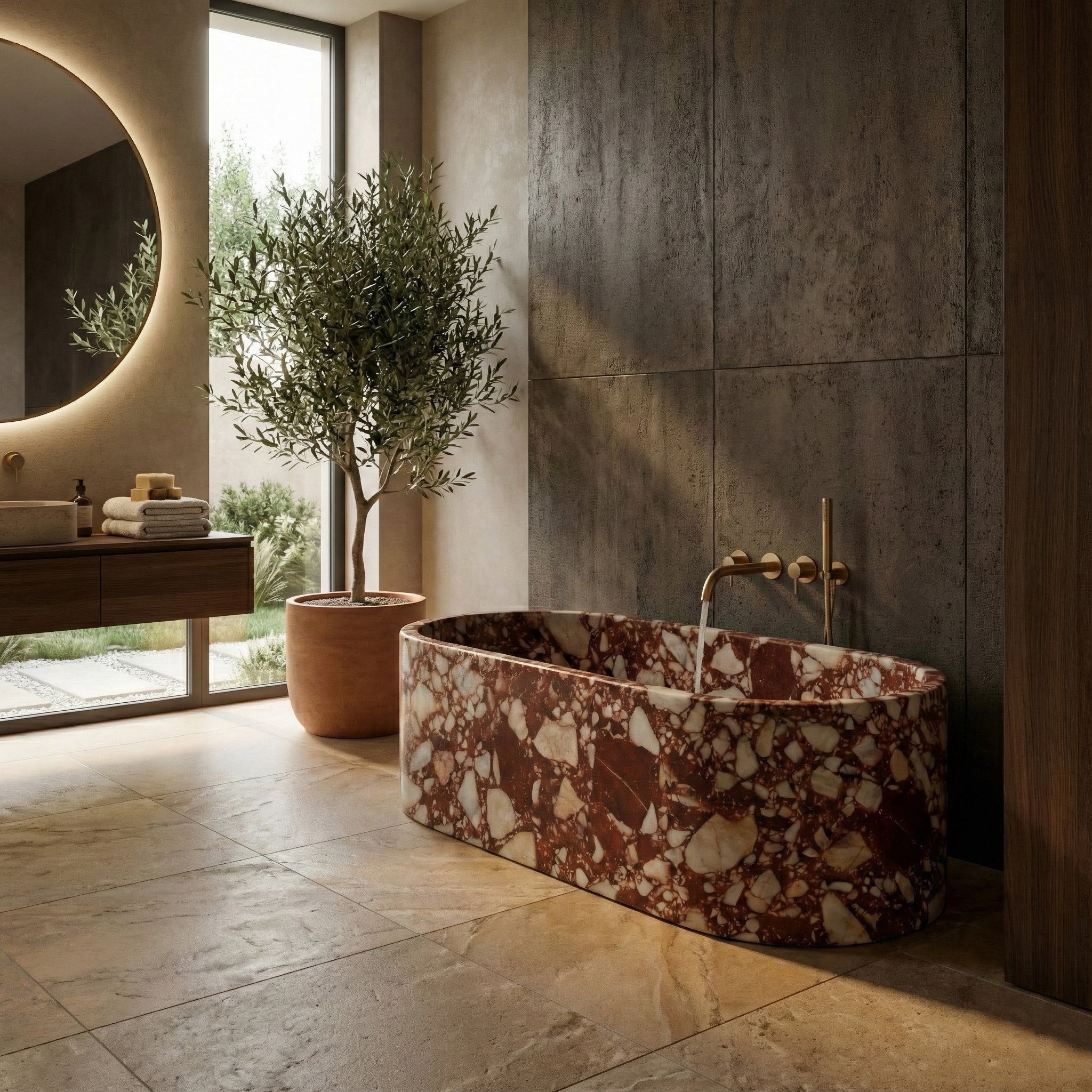 Red Bulgari Marble Freestanding Bathtub - Elliptical by VORELLI