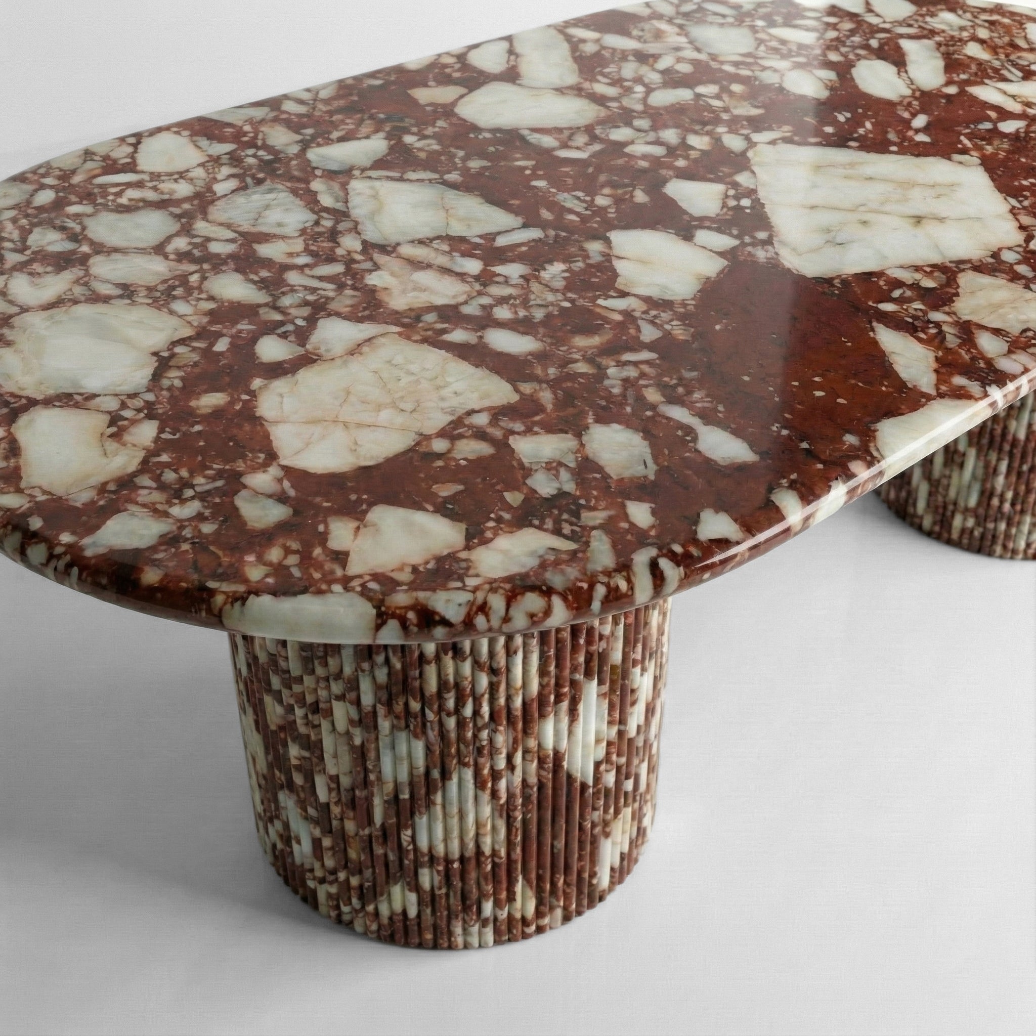 Red Bulgari Marble Oval Dining Table - Fluted by VORELLI