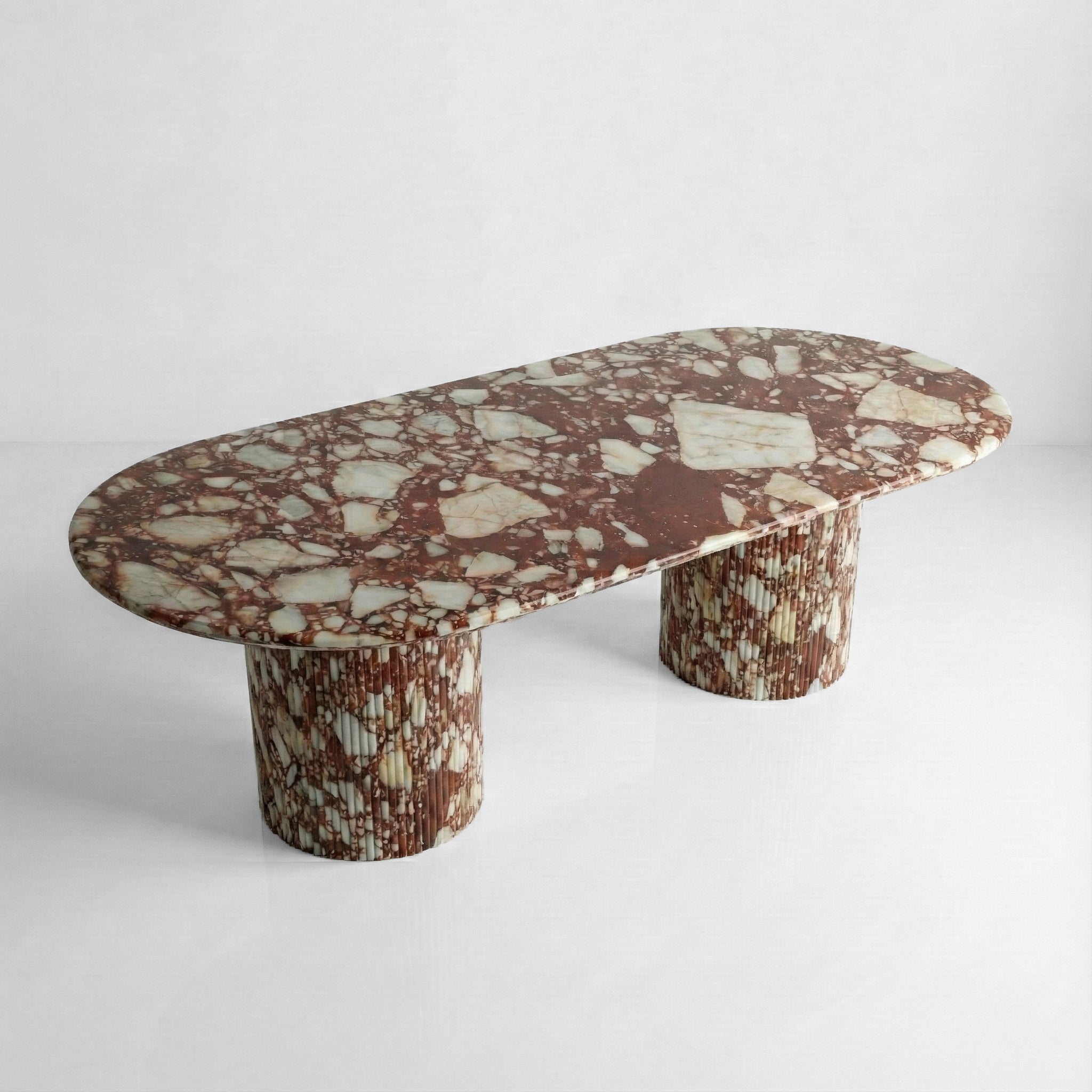 Red Bulgari Marble Oval Dining Table - Fluted by VORELLI