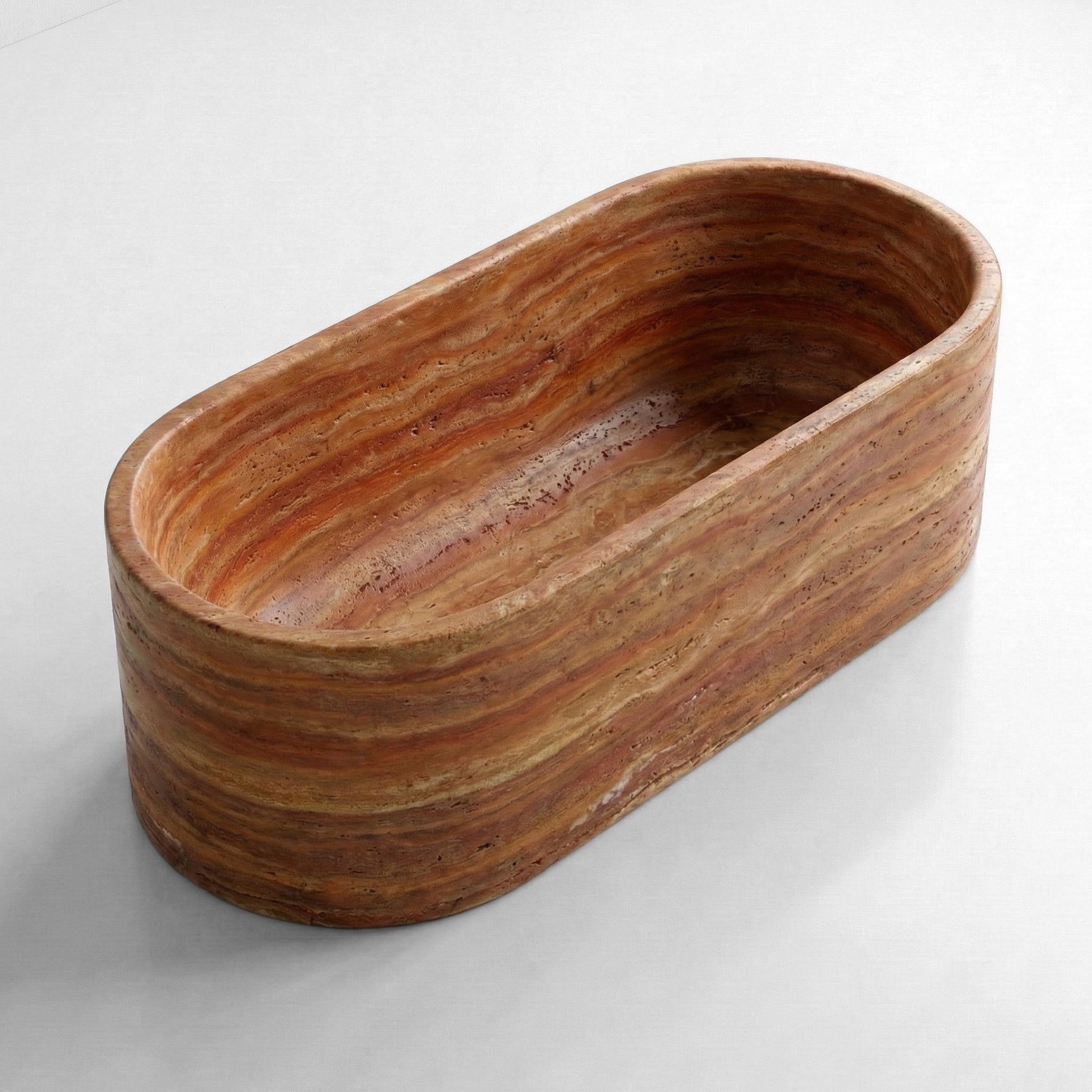 Red Travertine Freestanding Bathtub - Elliptical by VORELLI