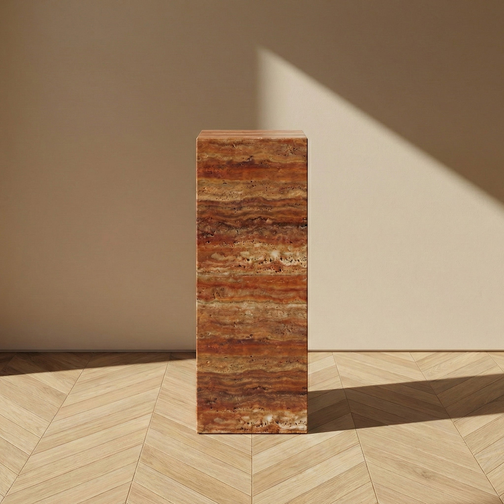 Red Travertine Pedestal Stand by VORELLI
