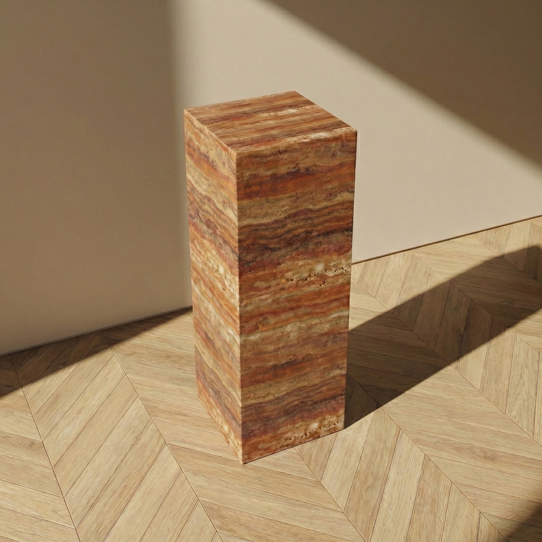 Red Travertine Pedestal Stand by VORELLI