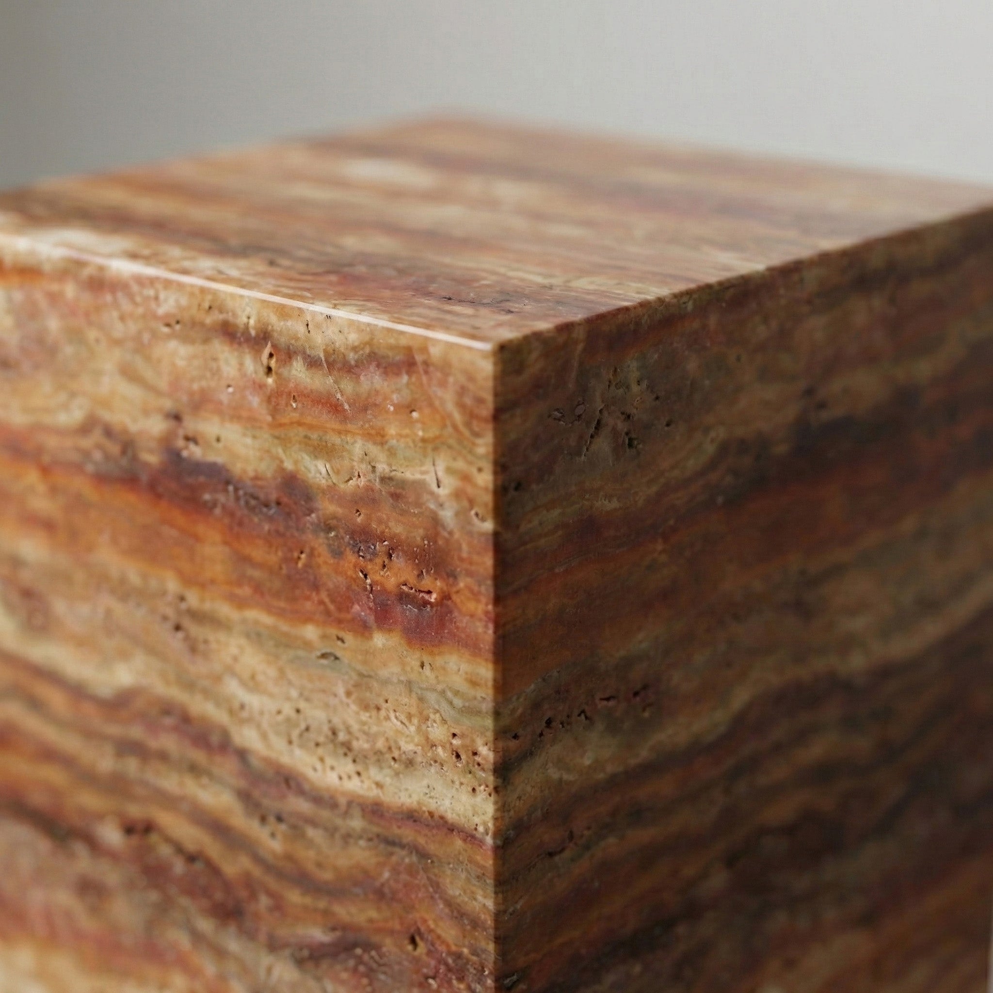 Red Travertine Pedestal Stand by VORELLI