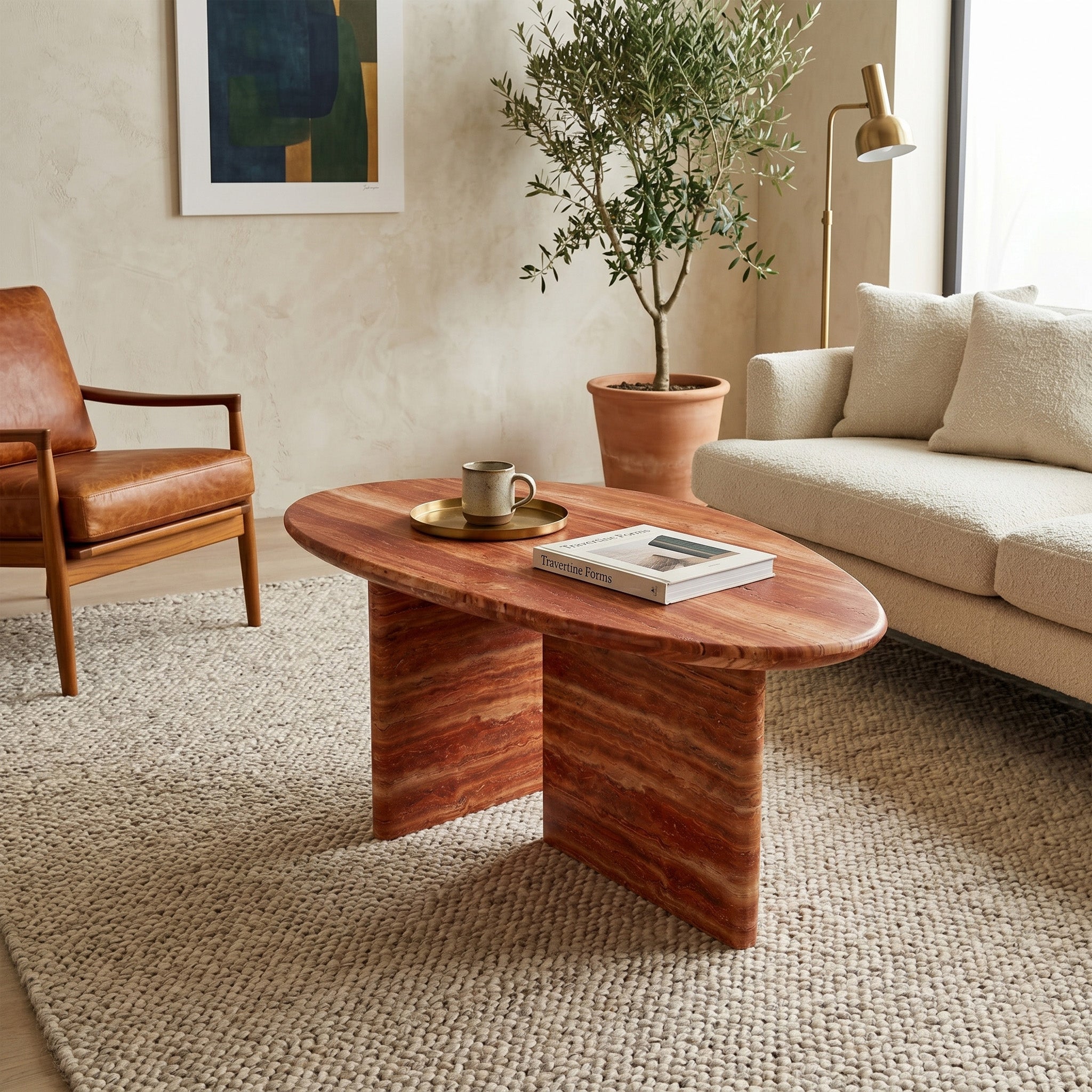Red Travertine Coffee Table - Pebble by VORELLI