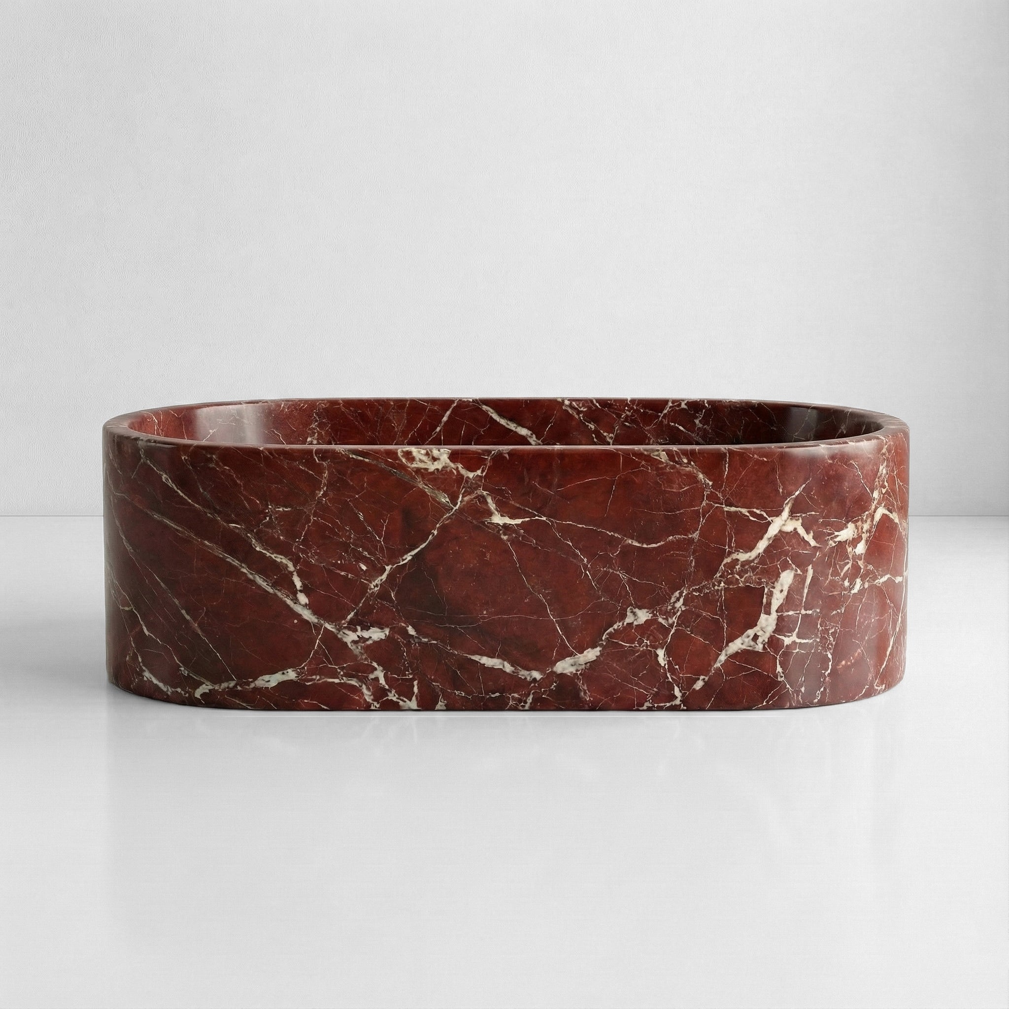 Rosso Levanto Marble Freestanding Bathtub - Elliptical by VORELLI