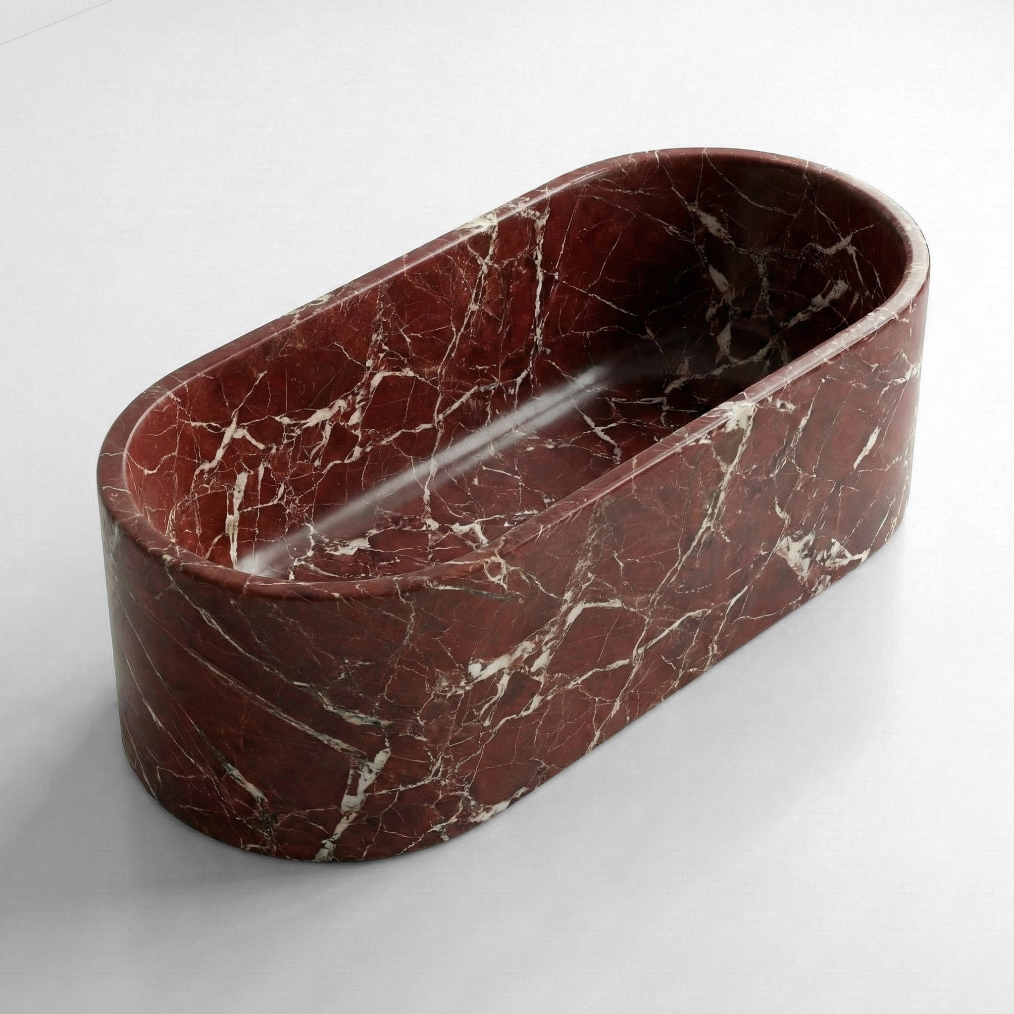 Rosso Levanto Marble Freestanding Bathtub - Elliptical by VORELLI