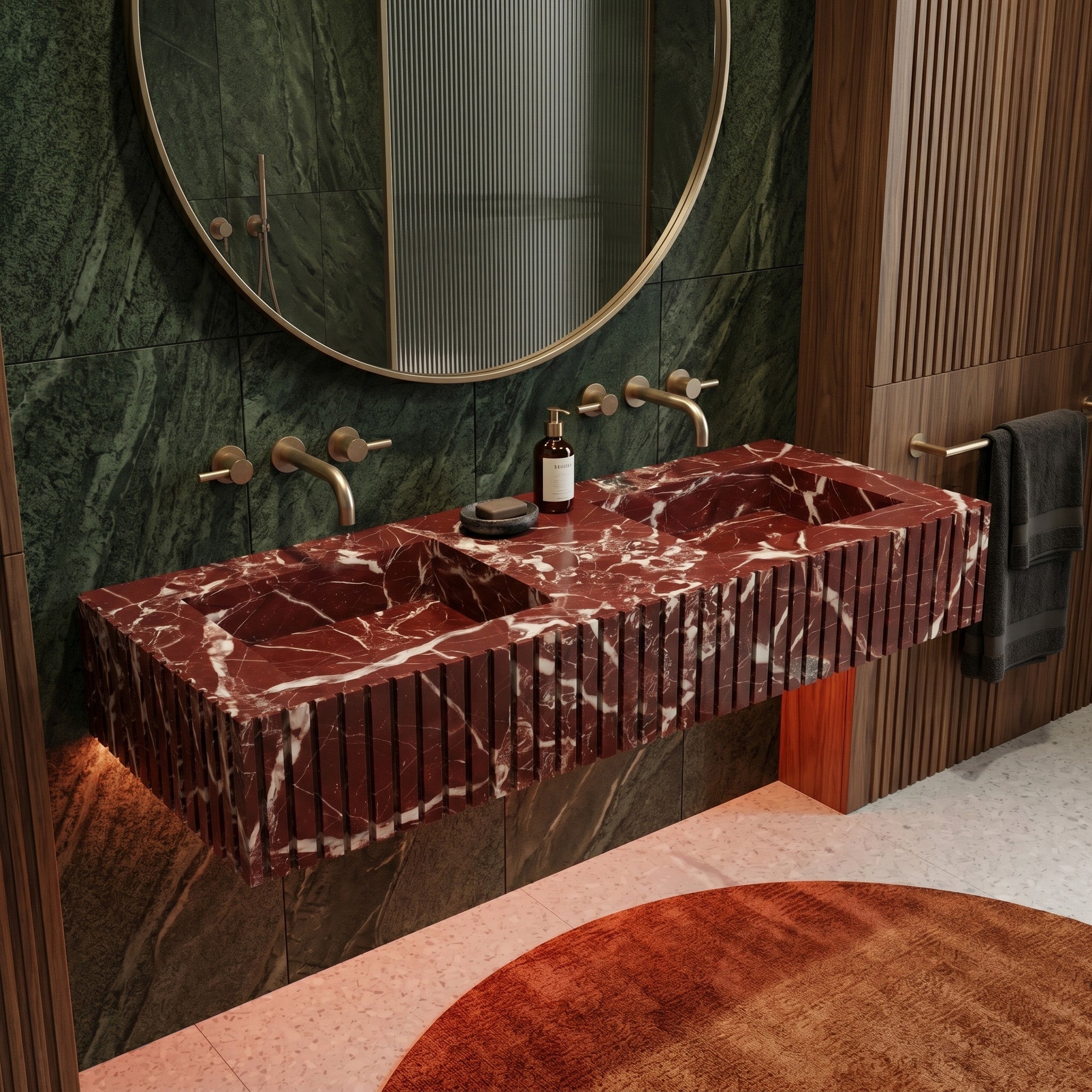 Rosso Levanto Marble Double Sink - Fluted by VORELLI