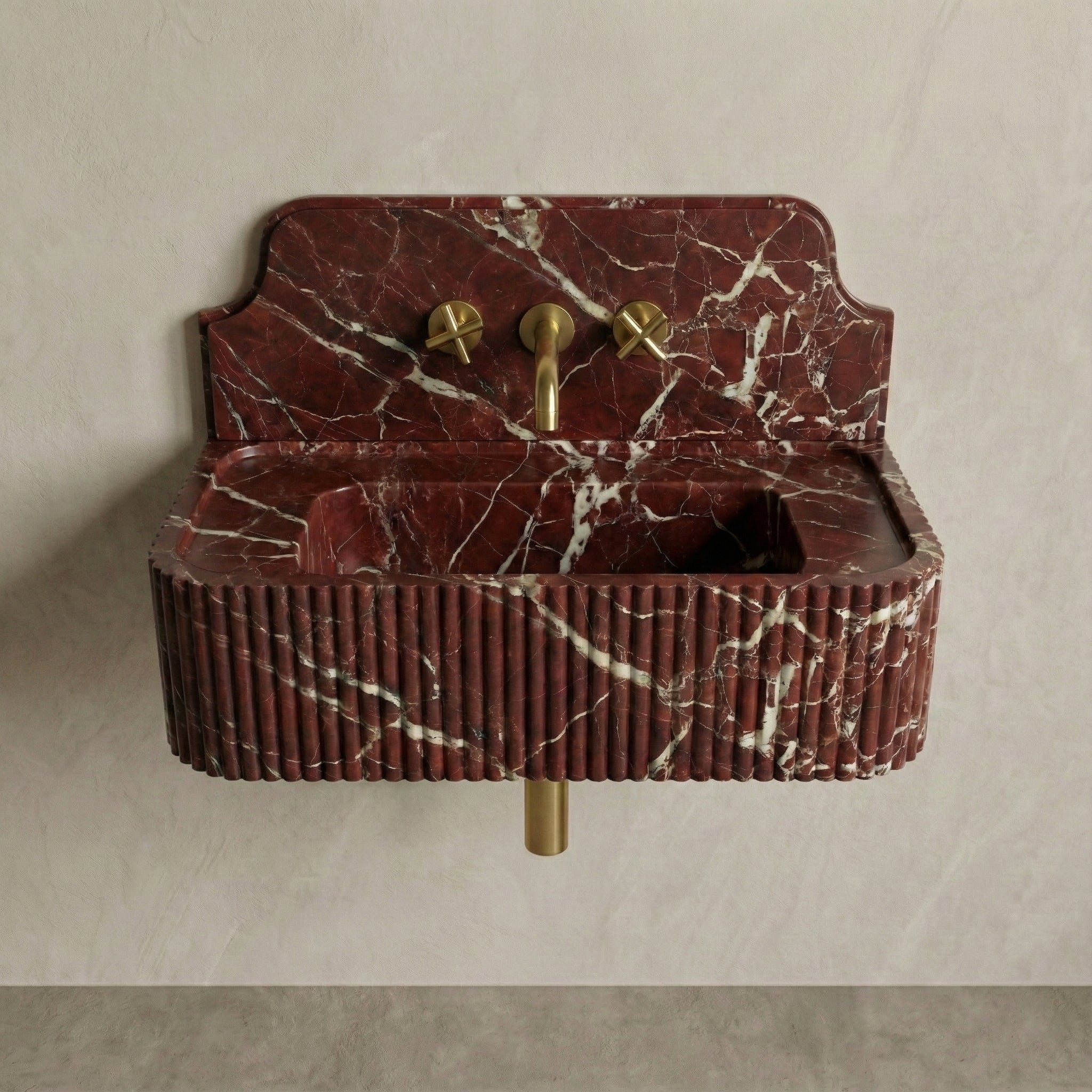 Rosso Levanto Backsplash Sink - Fluted by VORELLI