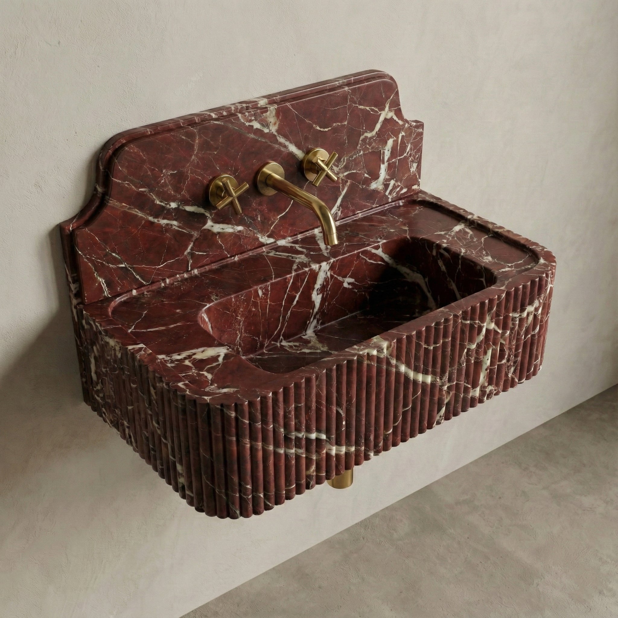 Rosso Levanto Backsplash Sink - Fluted by VORELLI