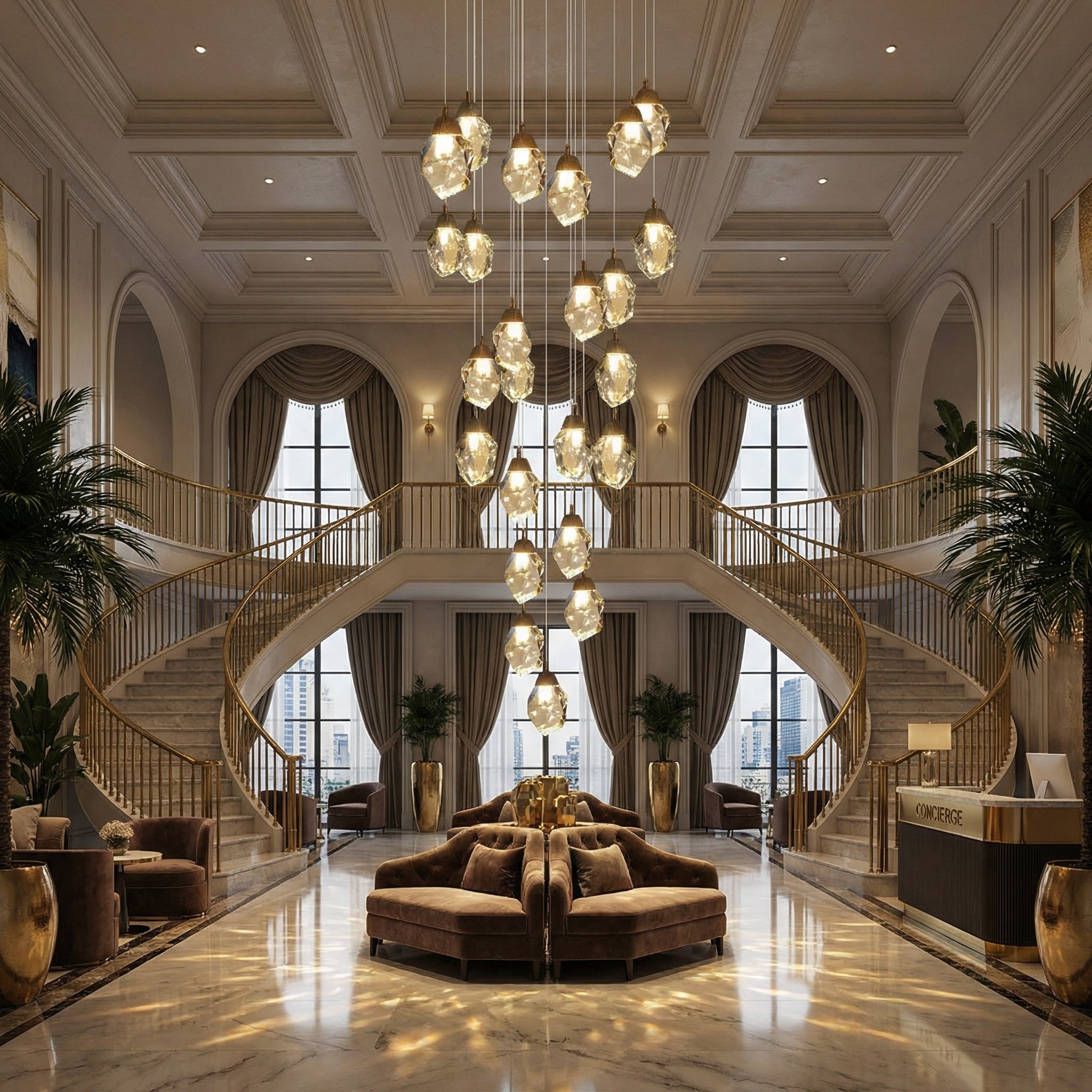 Runtz long staircase chandelier creating a statement in a modern interior