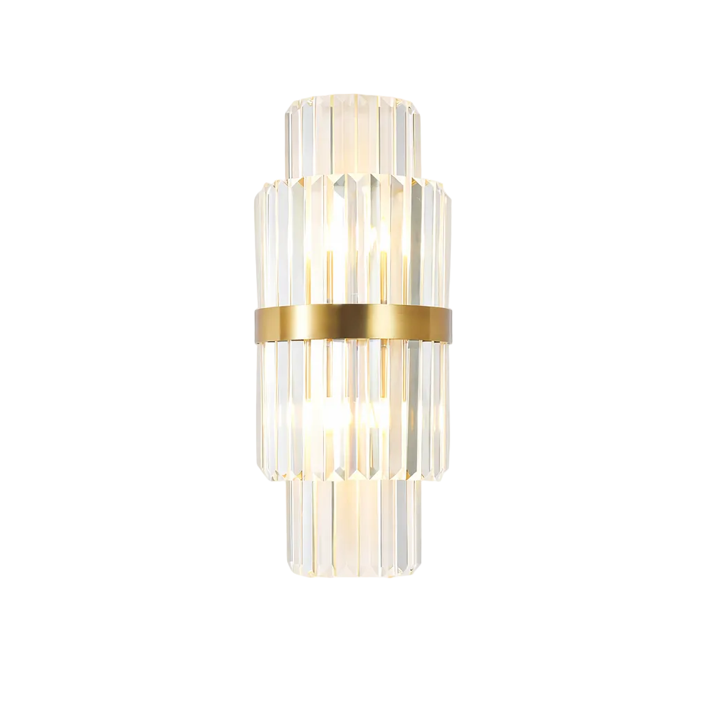 The timeless elegance of the VORELLI Belair wall light casting sparkling, sophisticated patterns across a dark textured accent wall.