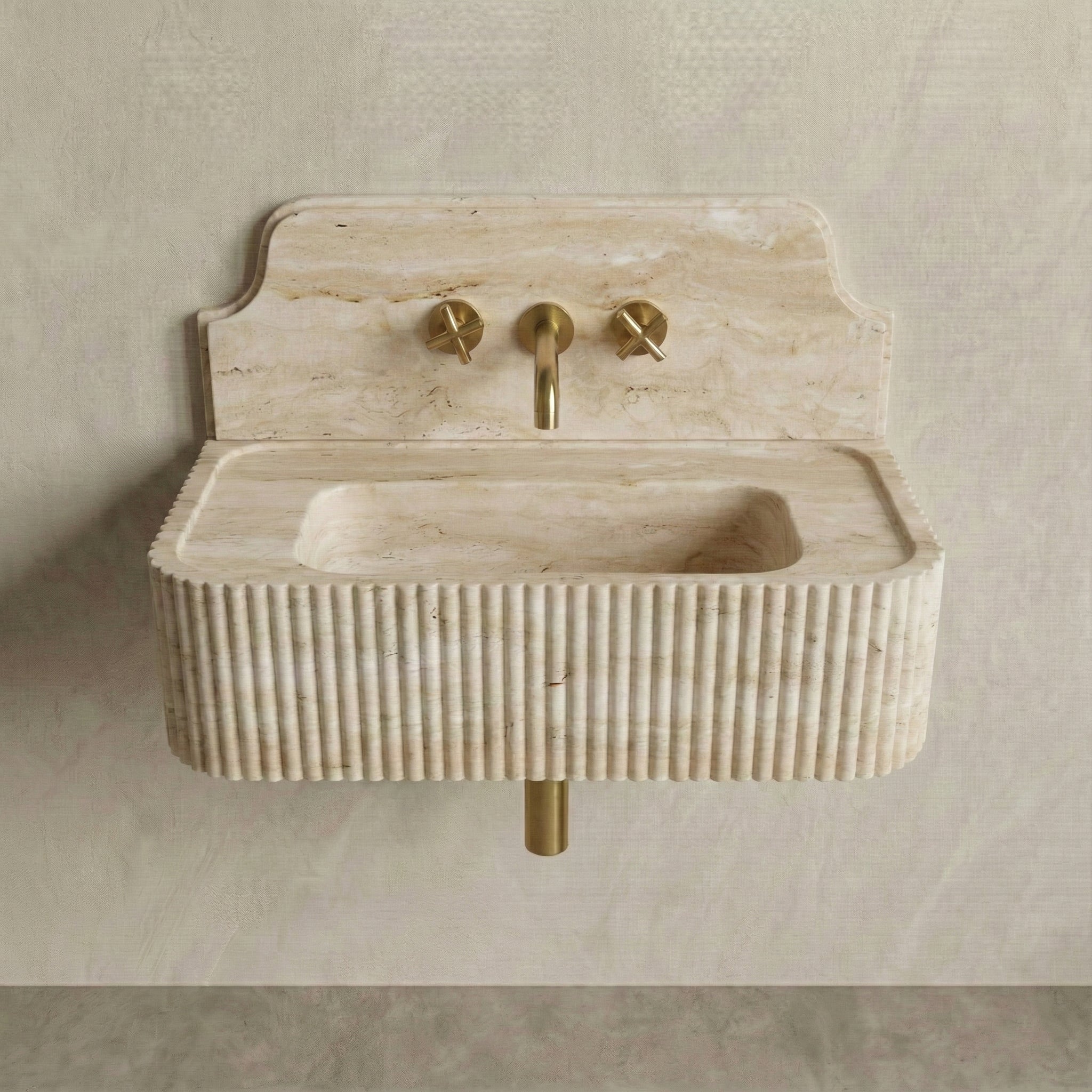 Travertine Romano Backsplash Sink - Fluted by VORELLI